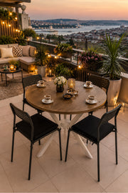 Çam 4 Kişilik Minderli Balkon Takımı, Balkon Masası, Balkon Sandalyesi, Yuvarlak Masa, Yemek Masası, Mutfak Masa Sandalye Takımı, 4 Sandalye 1 Ma