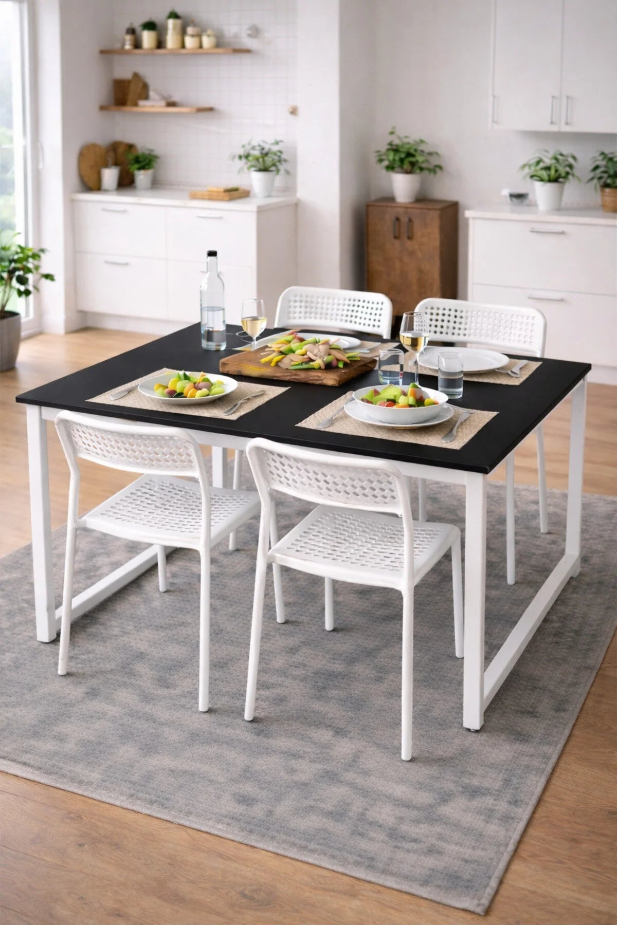 Flinder Flinder 5'li Mutfak Masa Takımı, 4 Sandalye ve 1 Masa, Yemek Odası, Bahçe Takımı, 4 Kişilik, Metal Ayaklı