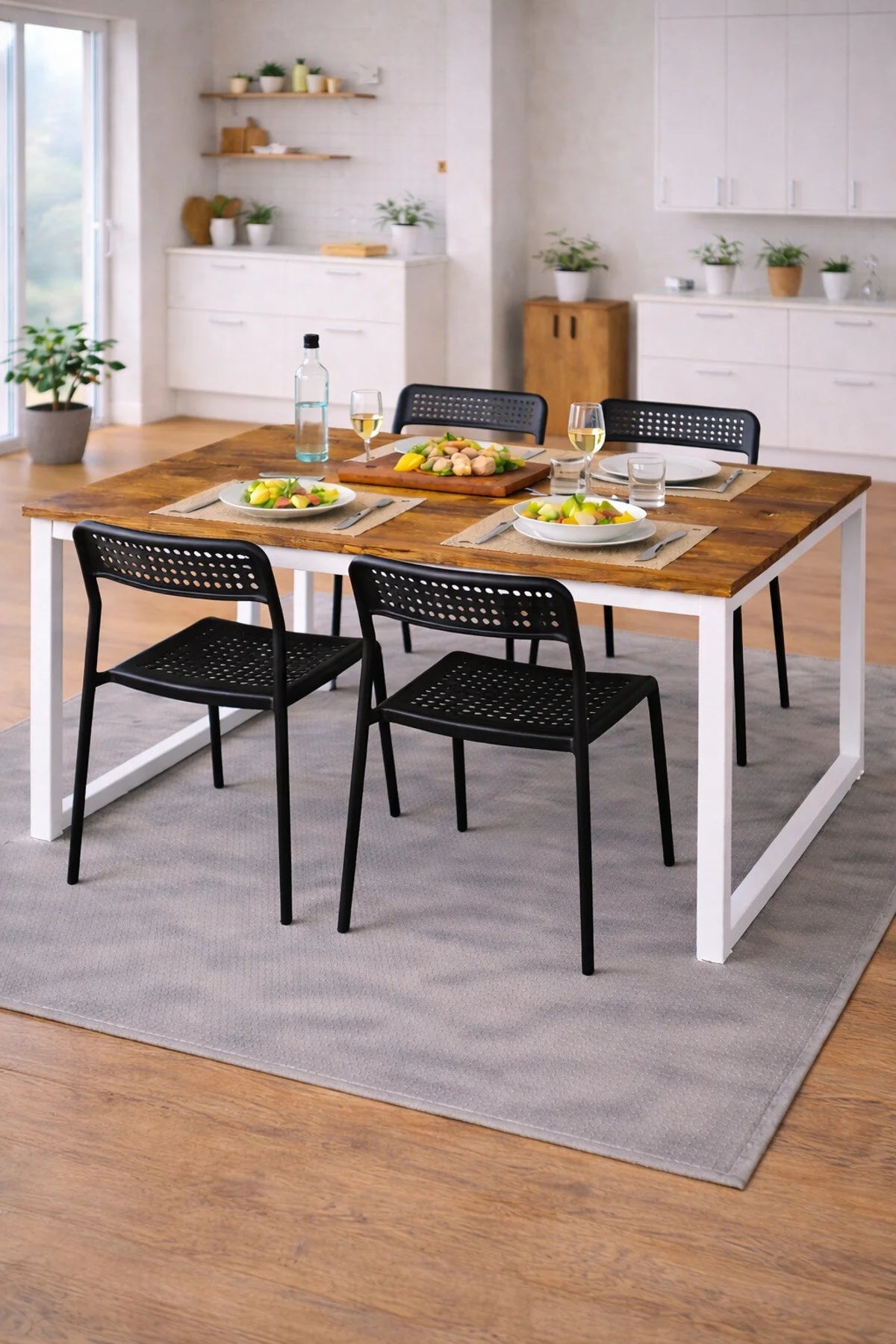 Flinder Flinder 5'li Mutfak Masa Takımı, 4 Sandalye ve 1 Masa, Yemek Odası, Bahçe Takımı, 4 Kişilik, Metal Ayaklı