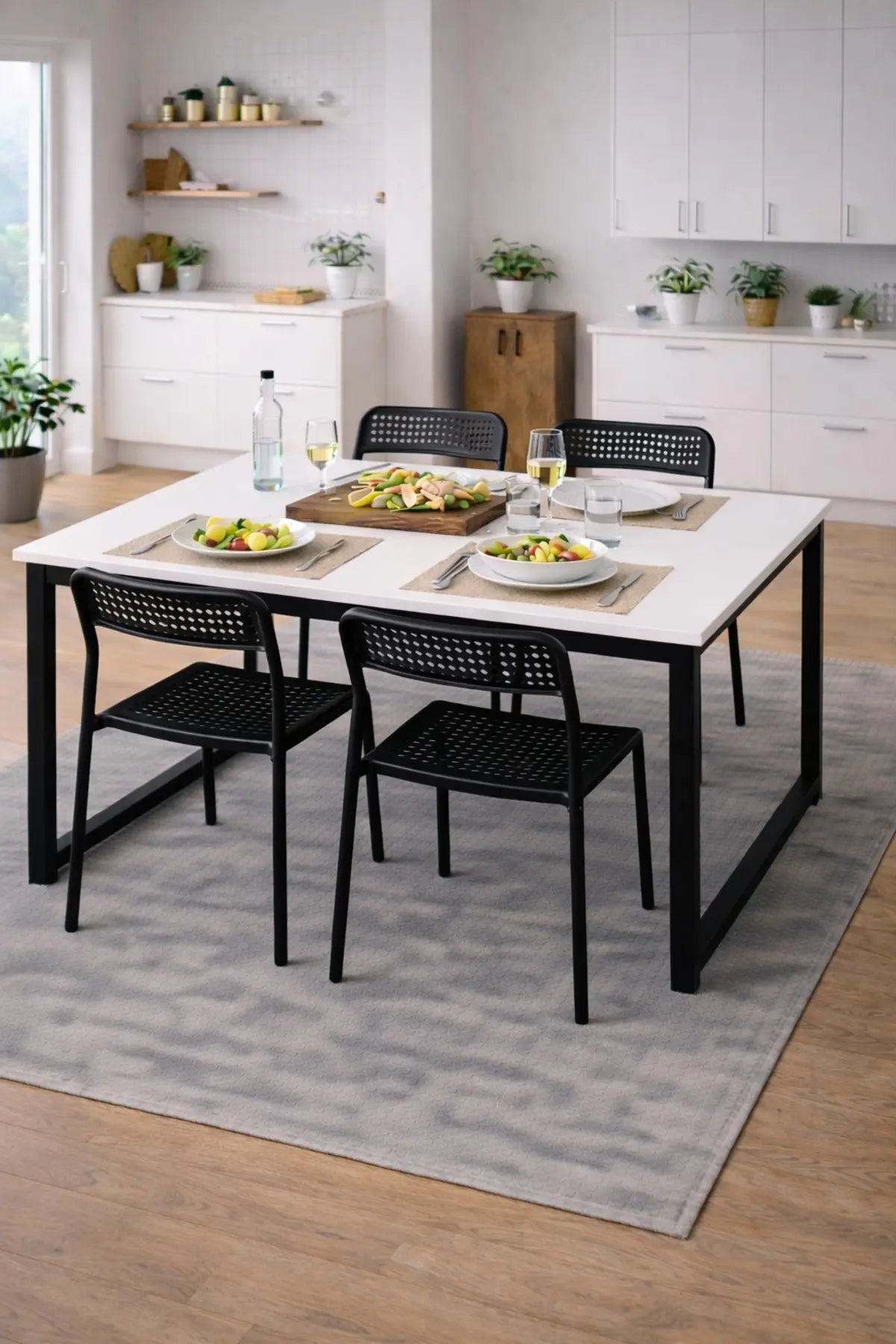 Flinder Flinder 5'li Mutfak Masa Takımı, 4 Sandalye ve 1 Masa, Yemek Odası, Bahçe Takımı, 4 Kişilik, Metal Ayaklı