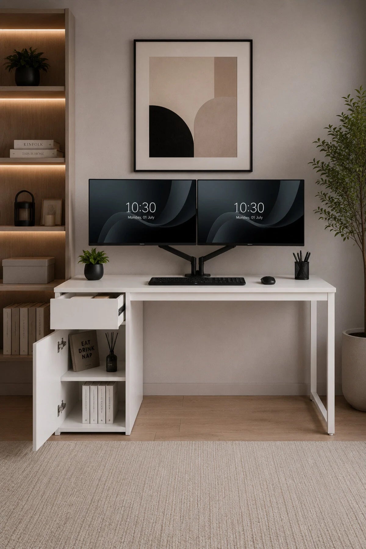 Flinder Kesonlu Çalışma Masası 140x60 cm | Beyaz Kesonlu Bilgisayar Masası & Ofis Masası