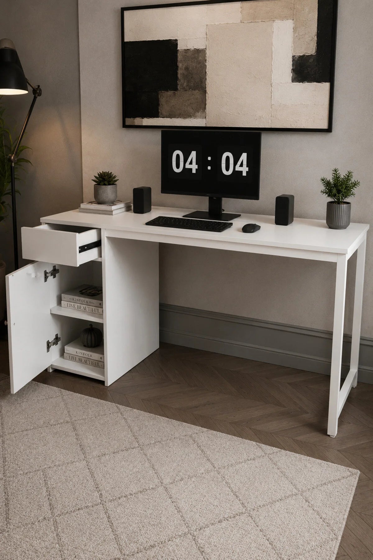 Flinder Kesonlu Çalışma Masası 160x60 cm | Beyaz Kesonlu Bilgisayar Masası & Ofis Masası