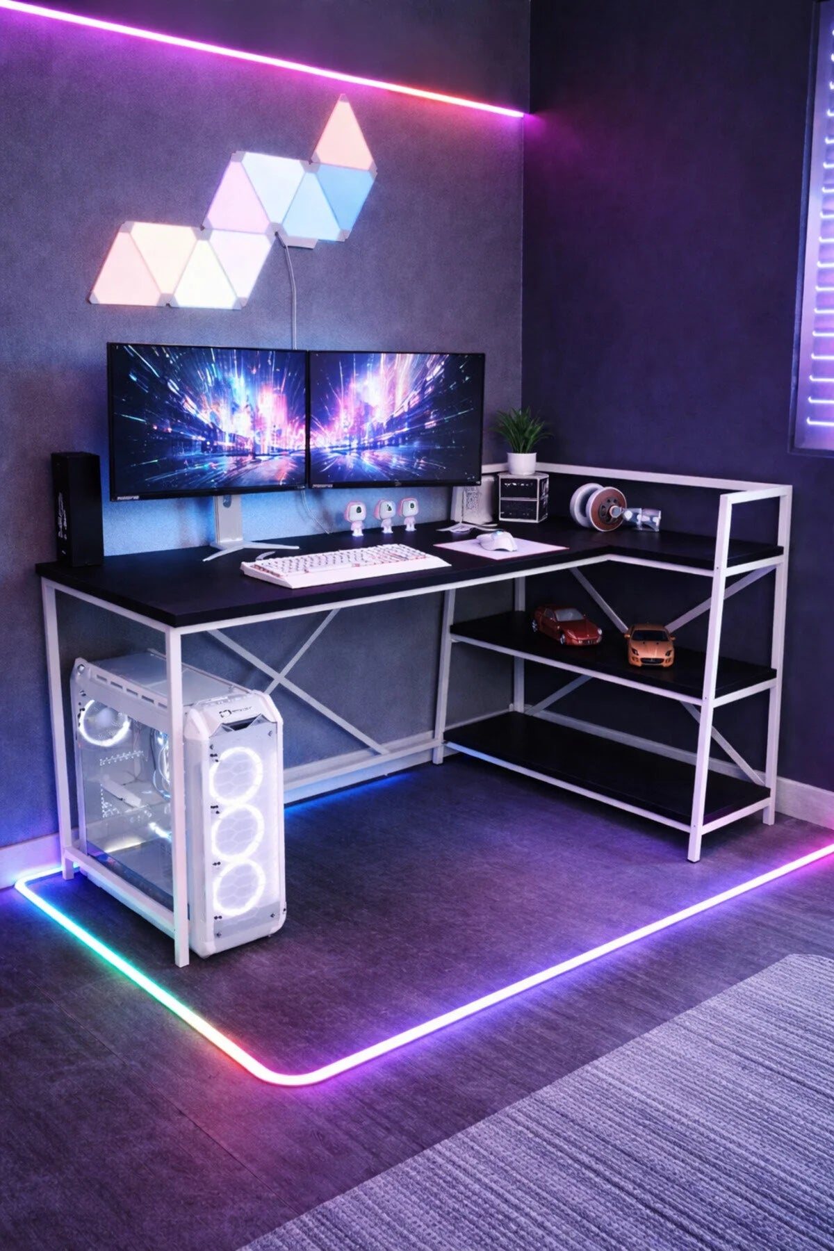 Flinder Flinder Raflı Çift Yöne Uygun Oyuncu Masası, Bilgisayar Masası, Gamer Masası, Gaming Masa, L Masa