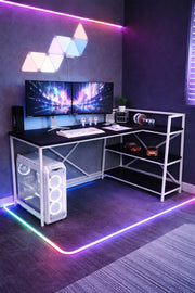 Flinder Flinder Raflı Çift Yöne Uygun Oyuncu Masası, Bilgisayar Masası, Gamer Masası, Gaming Masa, L Masa