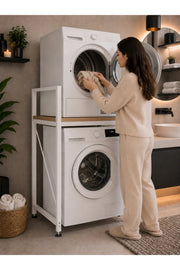 Lifos Çam/Beyaz Raflı Çamaşır Makinesi Dolabı Kurutma Makinesi Dolabı Metal Banyo Dolabı