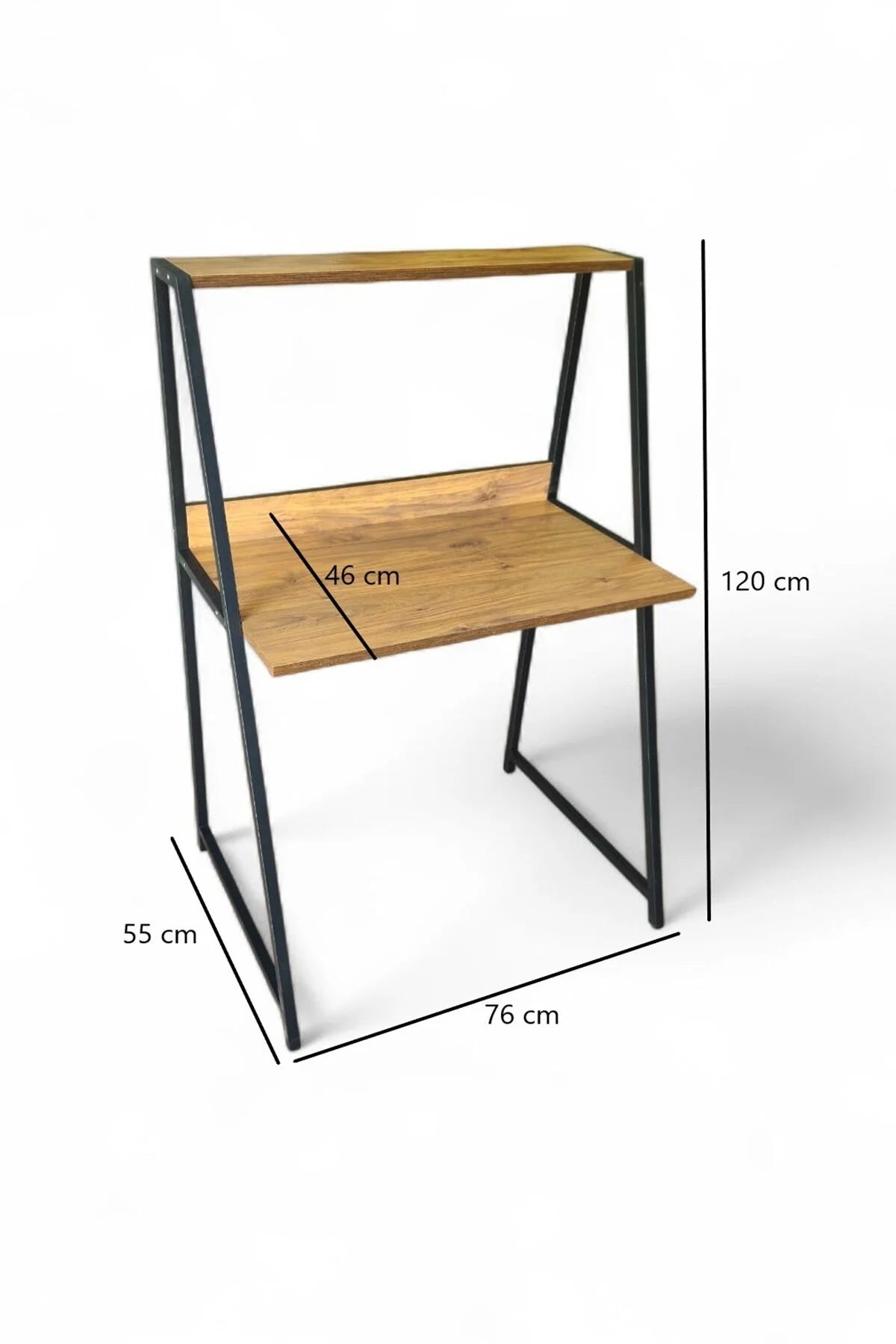 Flinder Flinder Çam Rengi Metal Ayaklı, Raflı Çalışma Masası, Bilgisayar Masası, Ofis Masası