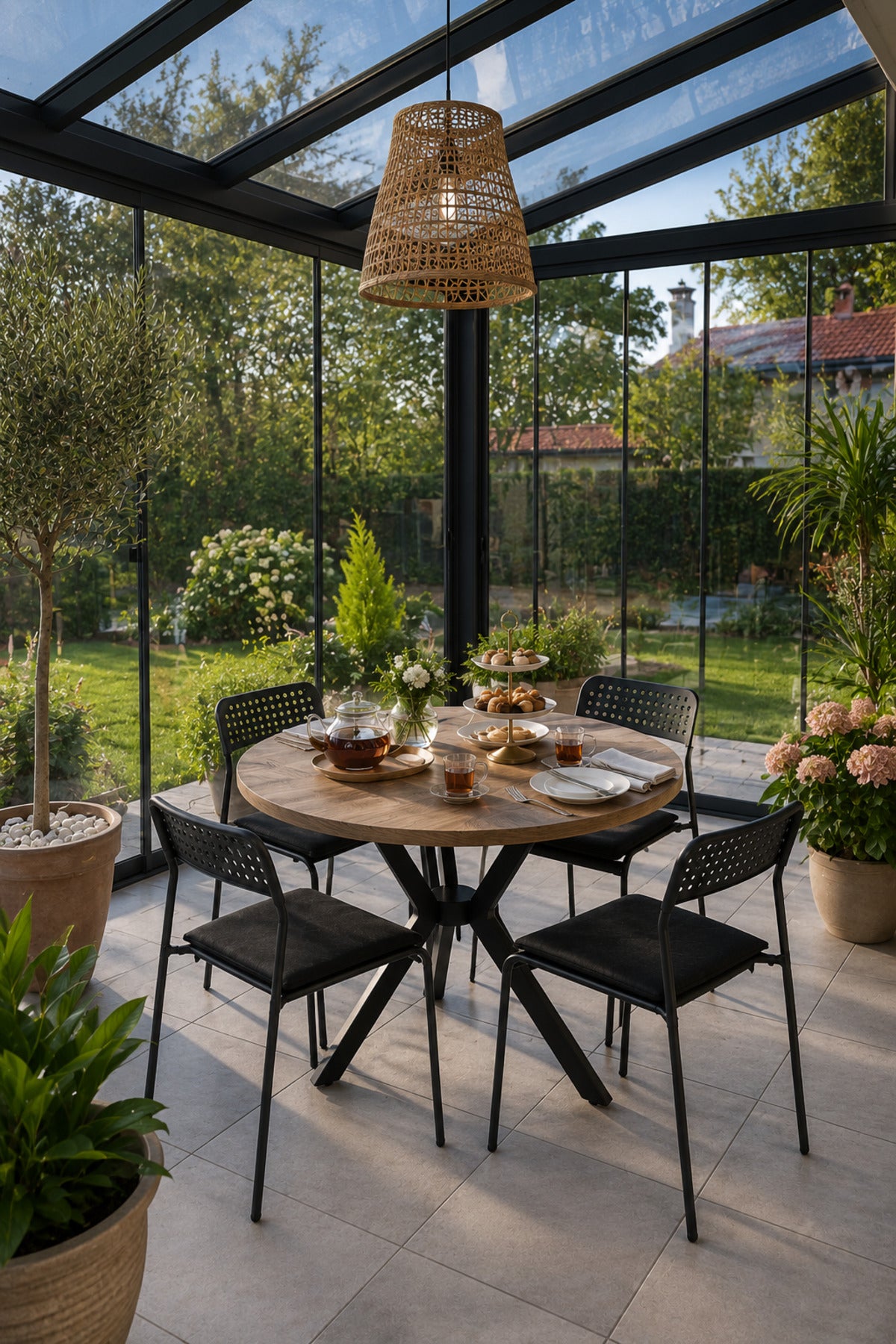 Çam 4 Kişilik Minderli Bahçe Balkon Takımı, Bahçe Takımı, Bahçe Mobilyası, Yuvarlak Masa, Yemek Masası, Mutfak Masa Sandalye Takımı, 4 Sandalye 1 Masa