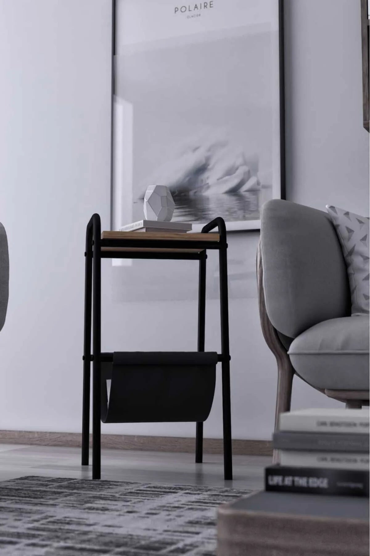 Flinder Flinder Metal Ayaklı, Çam Renginde Yan Sehpa, Komodin, Dergilik, Zigon, Koltuk Yanı
