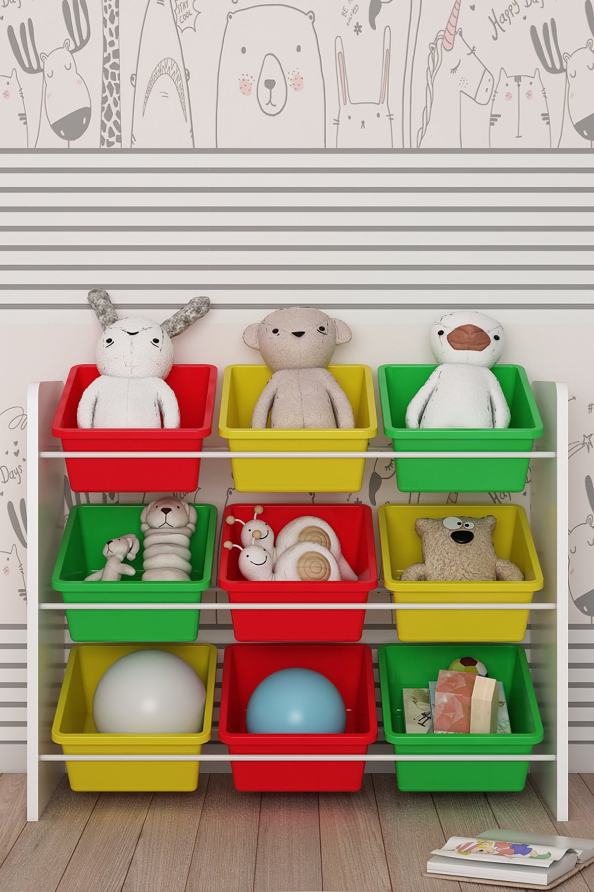 9 Sepetli Çok Amaçlı Oyuncak Dolabı Montessori Dolap