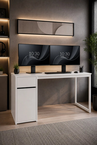 Flinder Kesonlu Çalışma Masası 140x60 cm | Beyaz Kesonlu Bilgisayar Masası & Ofis Masası