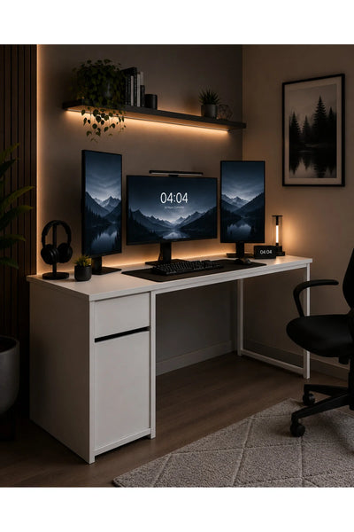 Flinder Kesonlu Çalışma Masası 160x60 cm | Beyaz Kesonlu Bilgisayar Masası & Ofis Masası