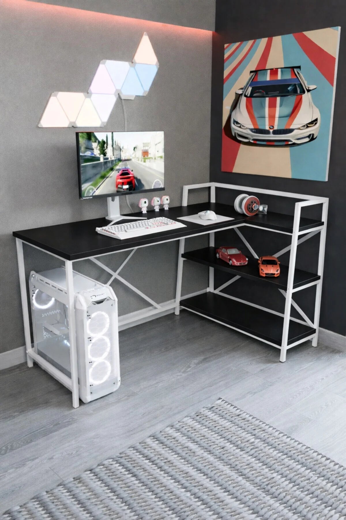 Flinder Flinder Raflı Çift Yöne Uygun Oyuncu Masası, Bilgisayar Masası, Gamer Masası, Gaming Masa, L Masa