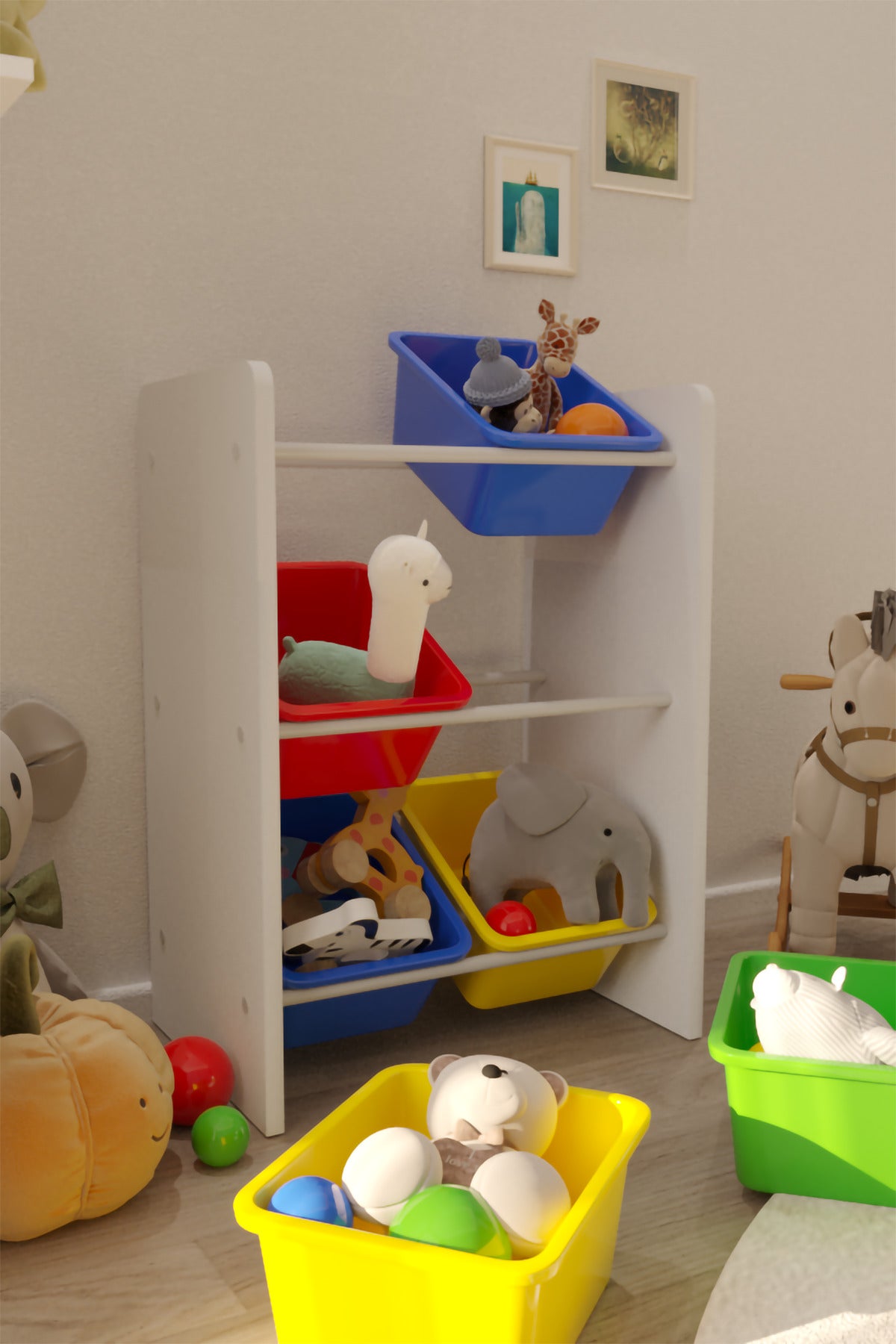 6 Sepetli Rengarenk Oyuncak Dolabı, Çok Amaçlı Dolap, Montessori Dolap