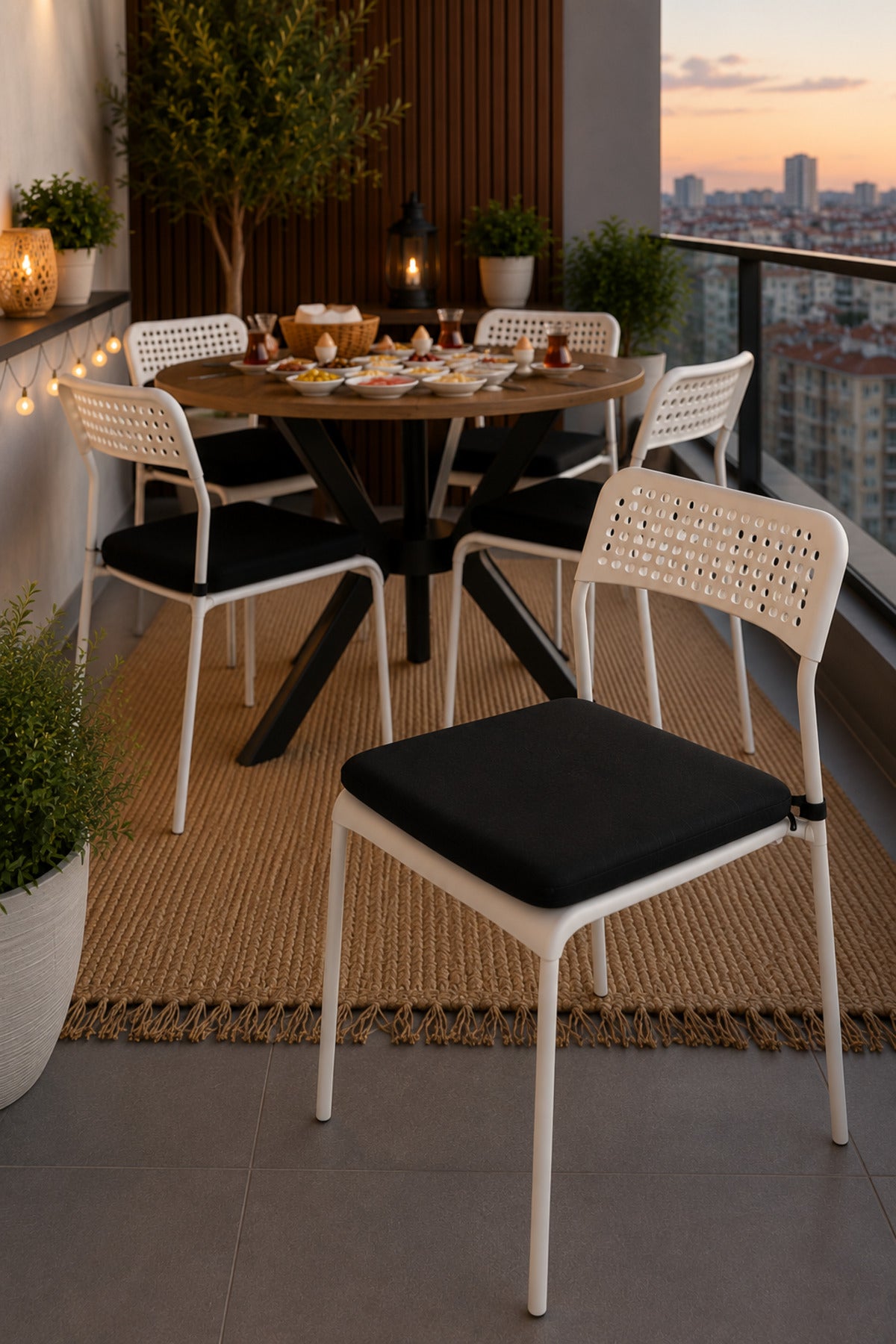 Çam 4 Kişilik Minderli Bahçe Balkon Takımı, Bahçe Takımı, Bahçe Mobilyası, Yuvarlak Masa, Yemek Masası, Mutfak Masa Sandalye Takımı, 4 Sandalye 1 Masa
