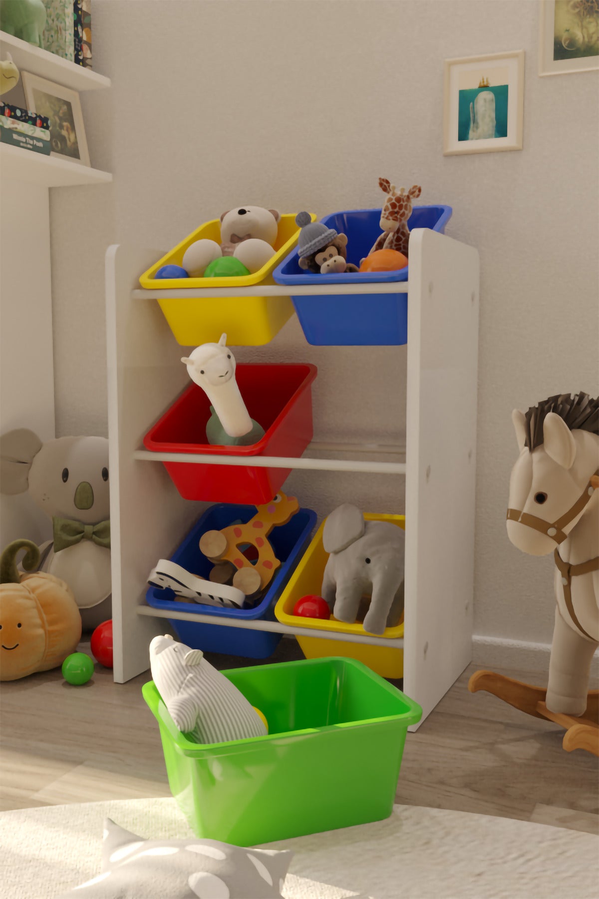 6 Sepetli Rengarenk Oyuncak Dolabı, Çok Amaçlı Dolap, Montessori Dolap
