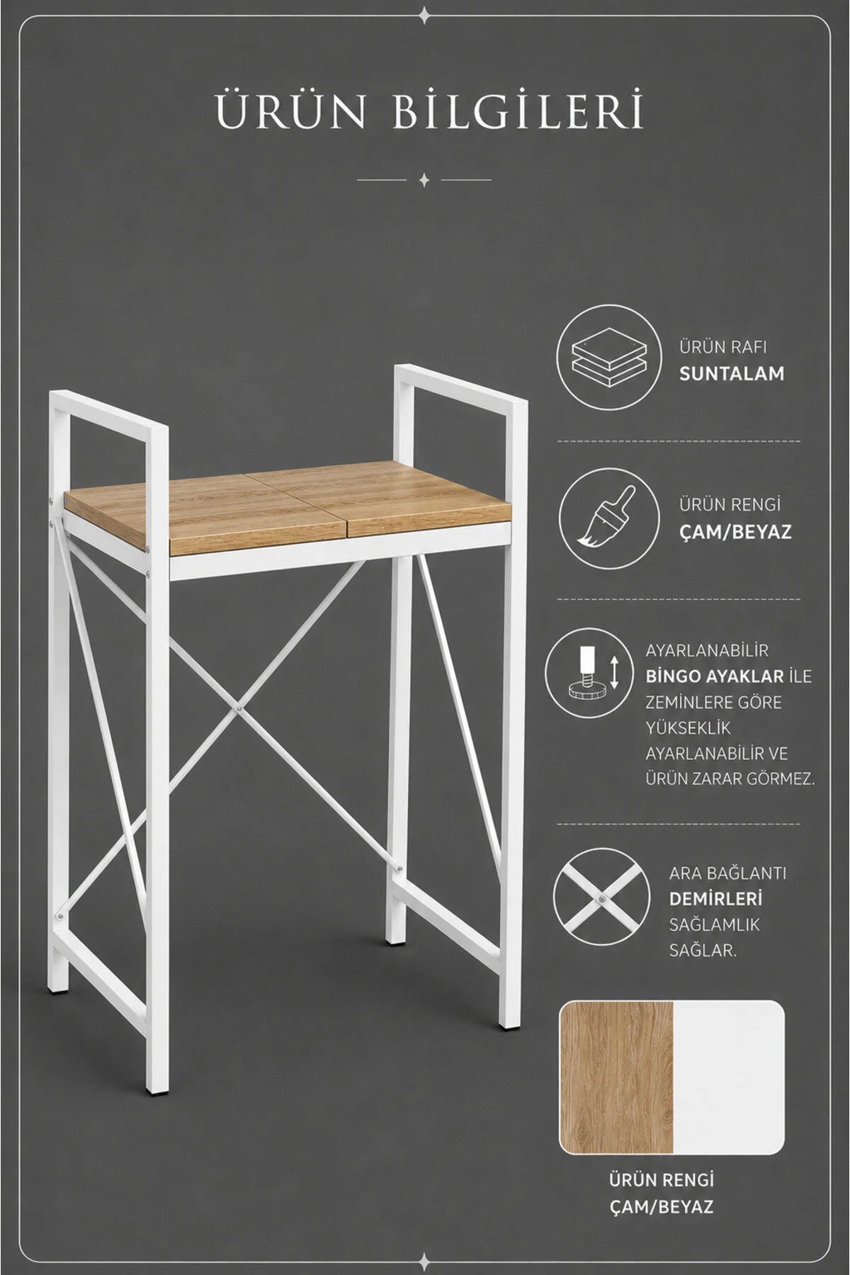 Lifos Çam/Beyaz Raflı Çamaşır Makinesi Dolabı Kurutma Makinesi Dolabı Metal Banyo Dolabı