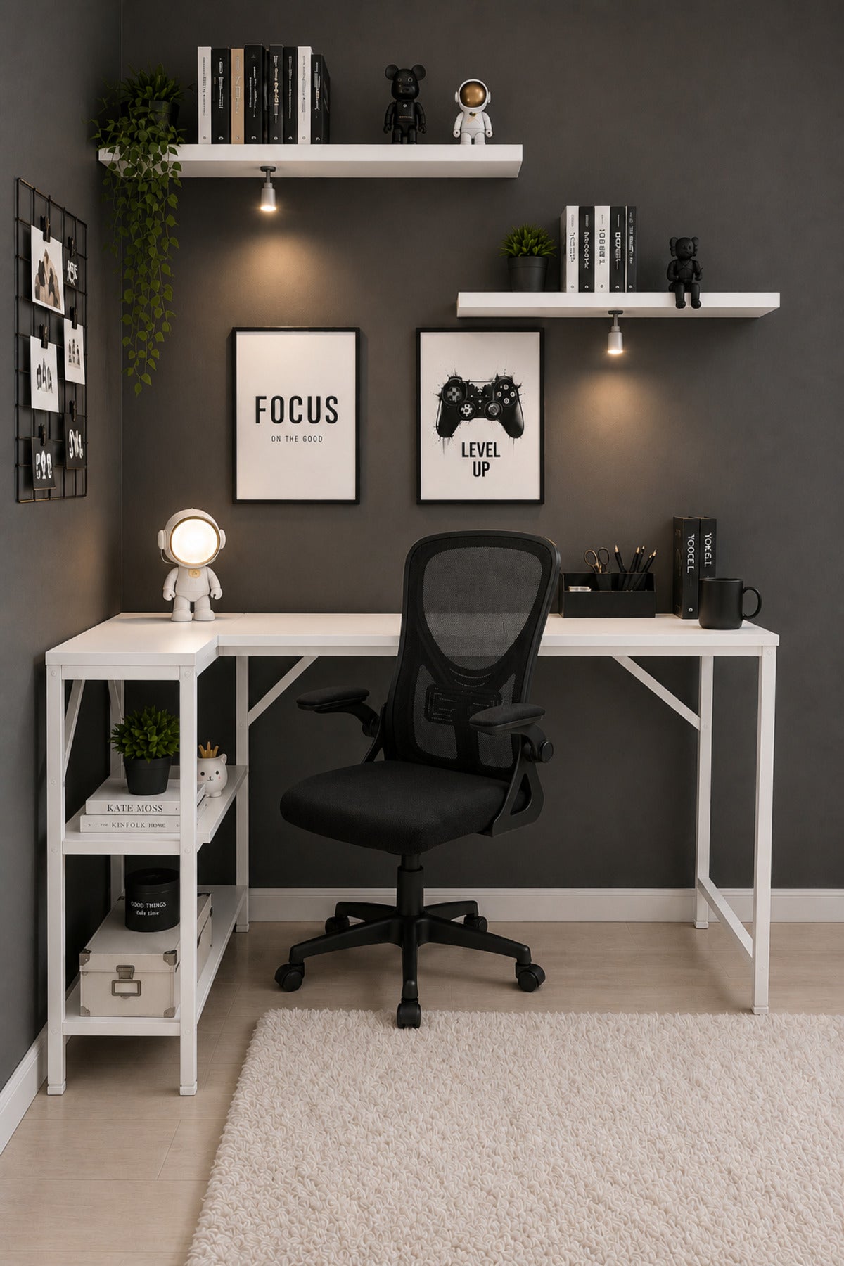 Beyaz L Masa, Kitaplıklı, Raflı, 120 Cm Çalışma Masası, Bilgisayar, Pc, Oyuncu, Gaming Masası Metal Ayaklı