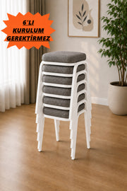 6 ADET Beyaz Metal Ayaklı Boyalı Tabure ,Sert Süngerli (Çökme Yapmaz), 3 Cm Süngerli, Kumaşlı