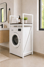 Lifos Siyah/Beyaz Raflı Çamaşır Makinesi Dolabı Kurutma Makinesi Dolabı Metal Banyo Dolabı
