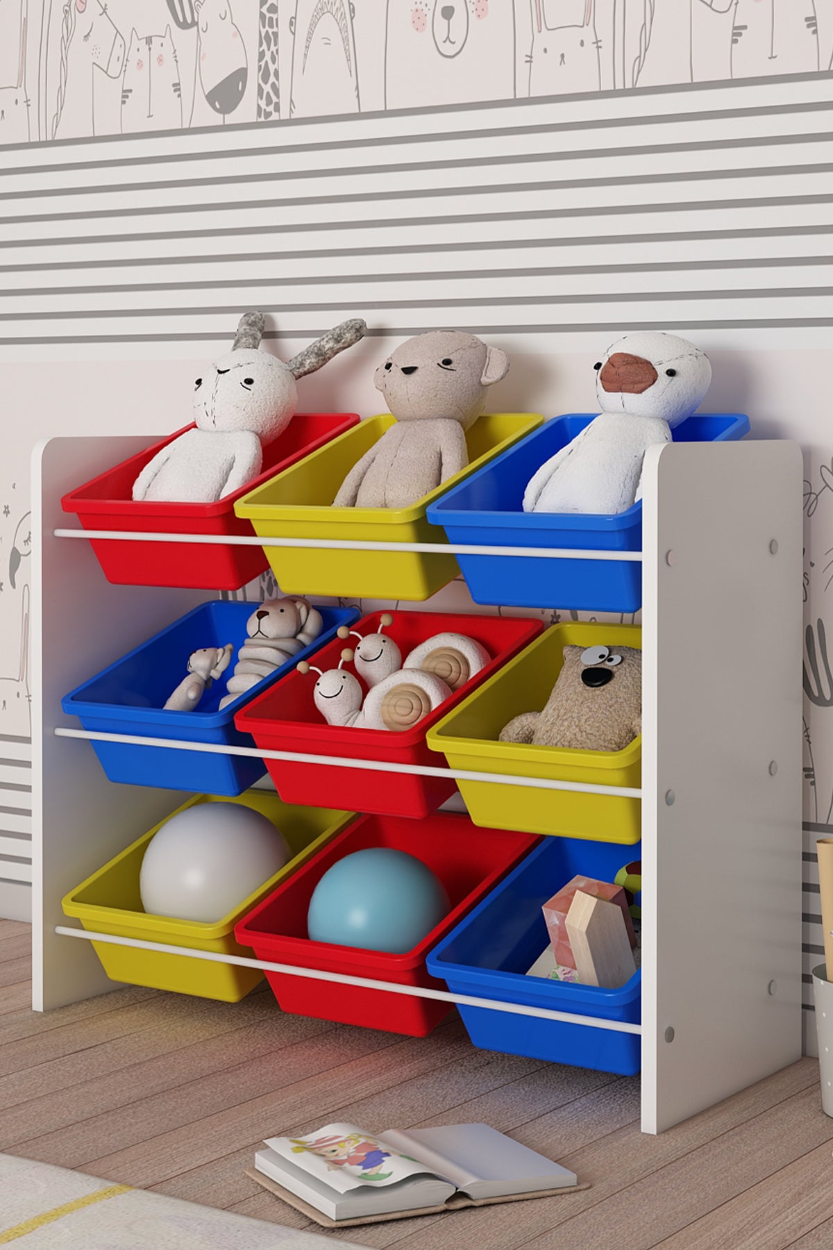 9 Sepetli Çok Amaçlı Oyuncak Dolabı Montessori Dolap