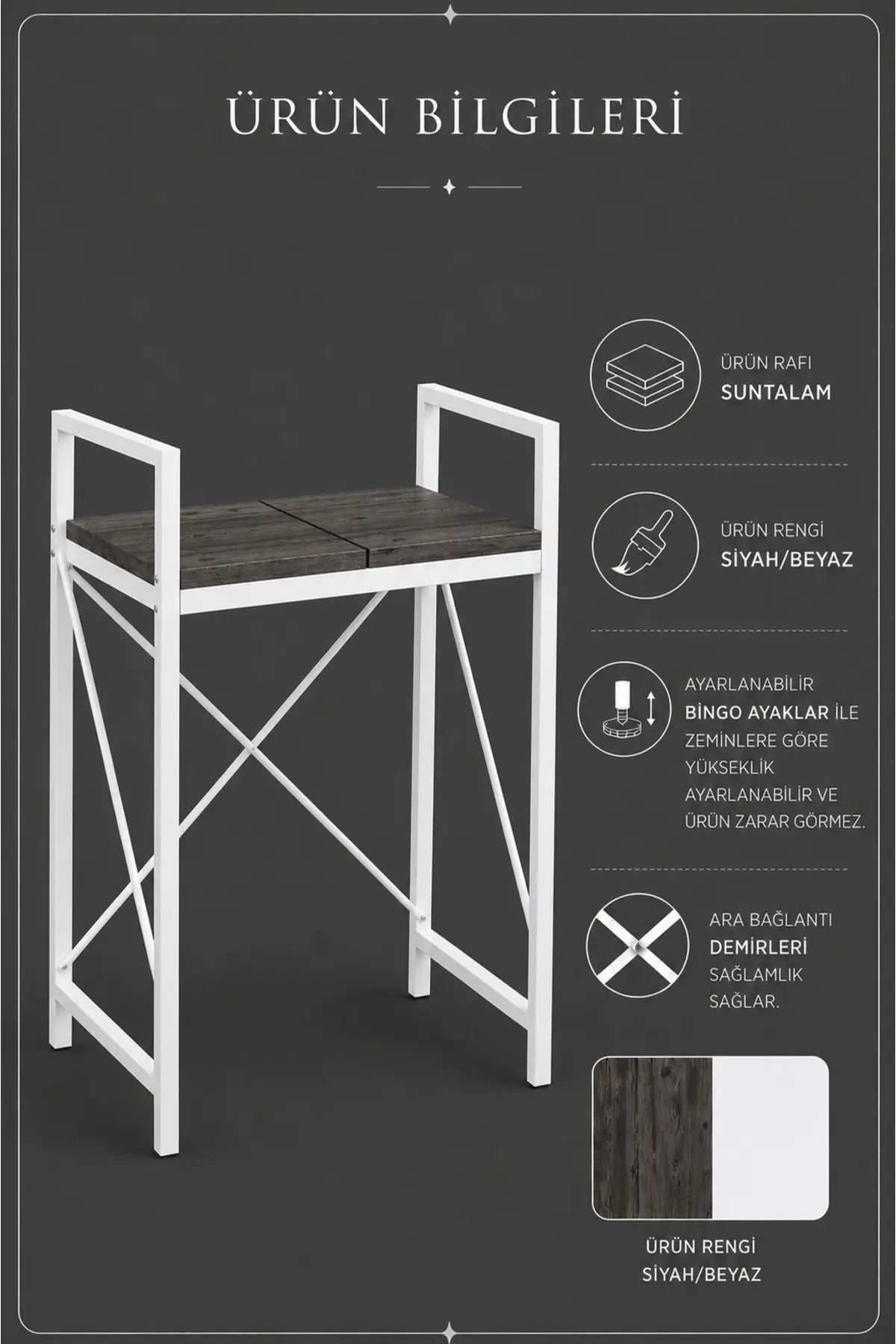 Lifos Siyah/Beyaz Raflı Çamaşır Makinesi Dolabı Kurutma Makinesi Dolabı Metal Banyo Dolabı