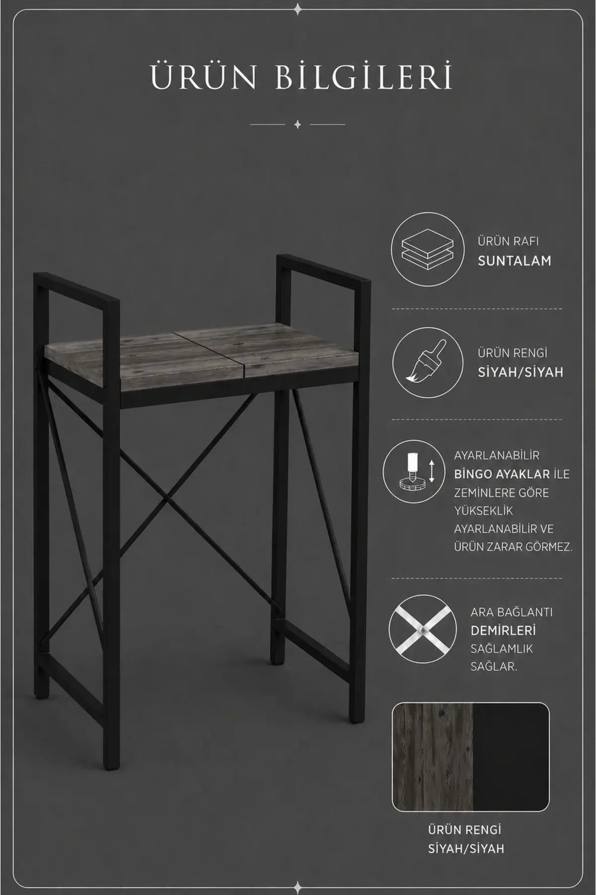 Lifos Siyah Raflı Çamaşır Makinesi Dolabı Kurutma Makinesi Dolabı Metal Banyo Dolabı