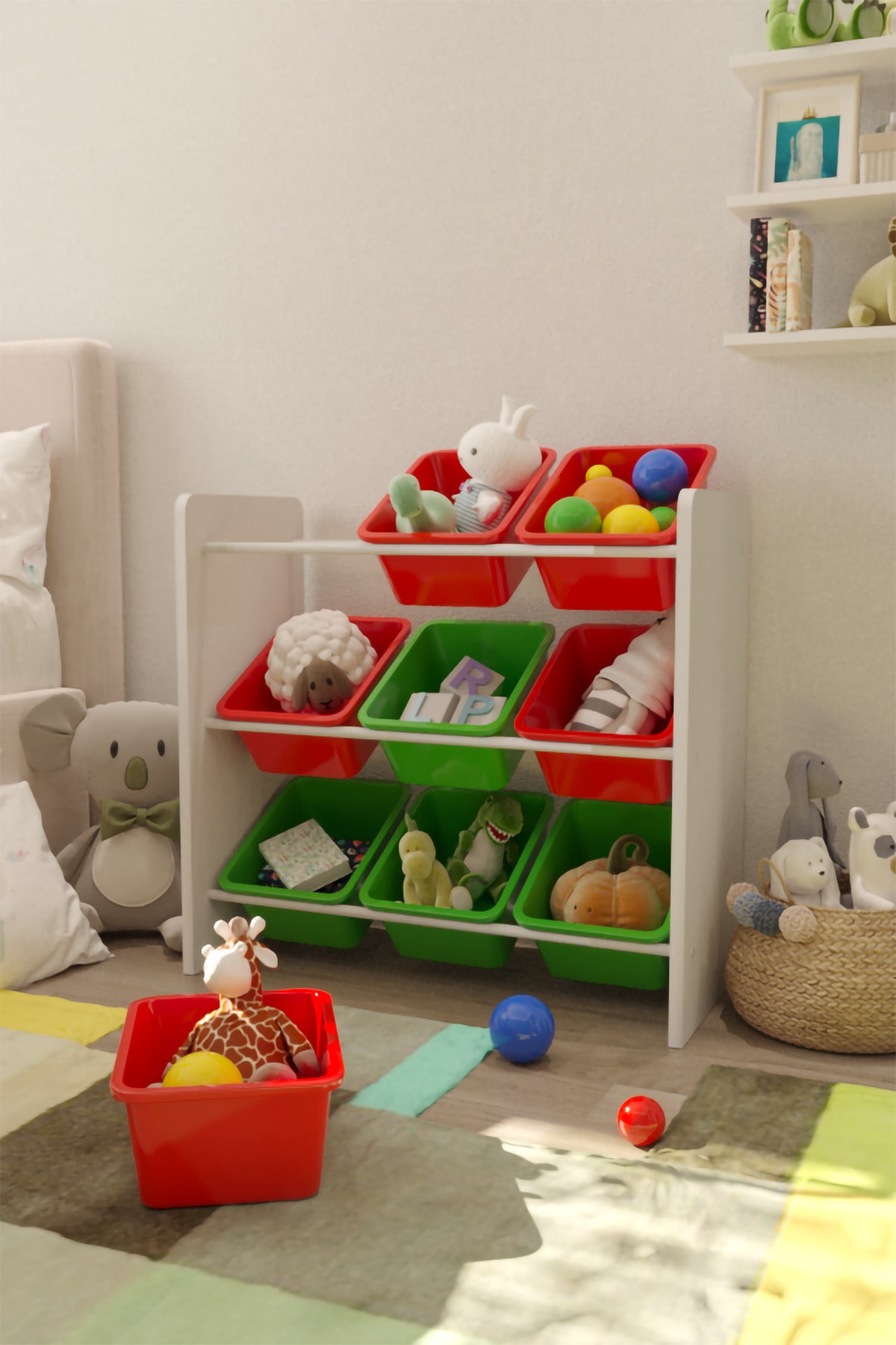 9 Sepetli Çok Amaçlı Oyuncak Dolabı Montessori Dolap