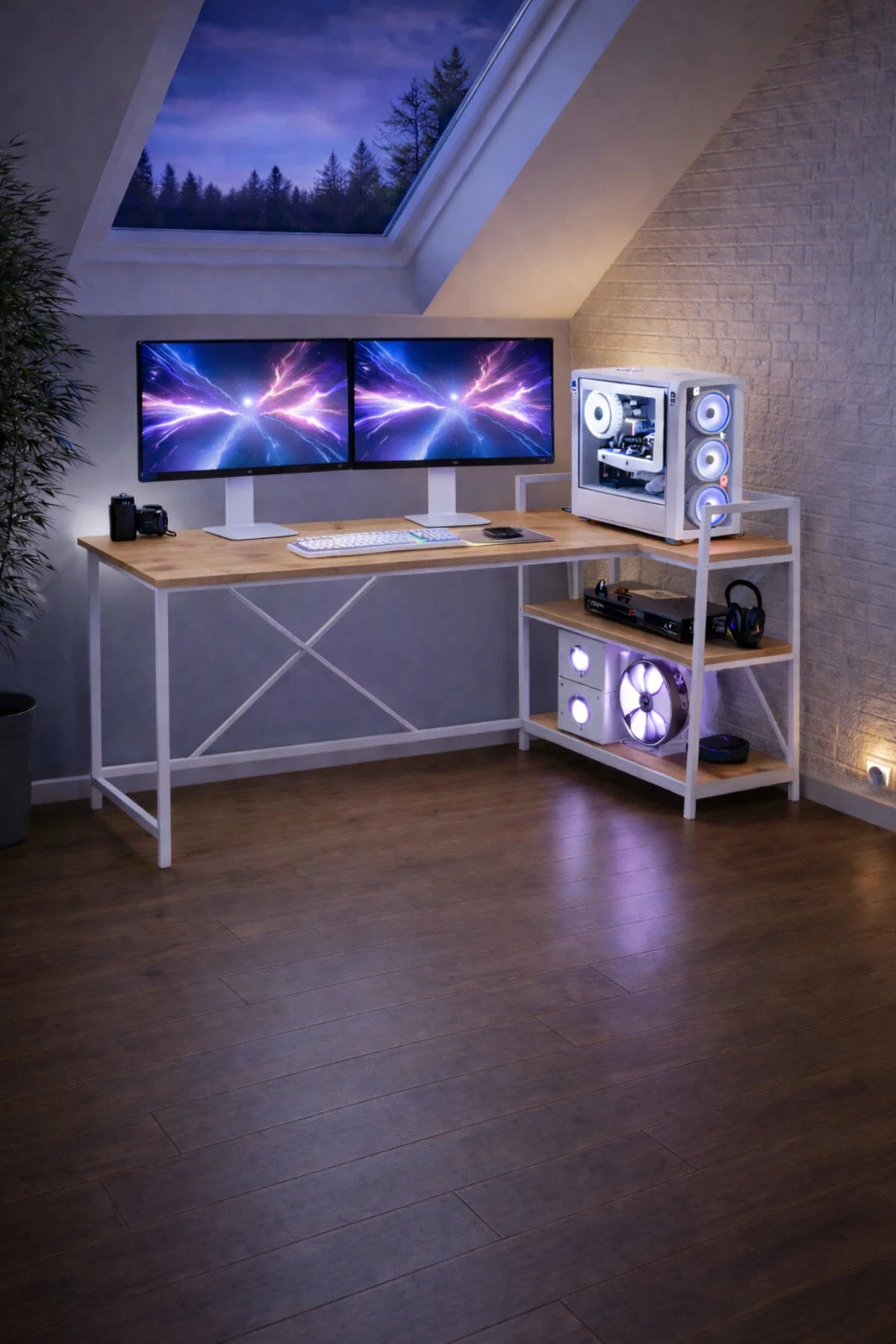 Flinder Flinder Raflı Çift Yöne Uygun Oyuncu Masası, Bilgisayar Masası, Gamer Masası, Gaming Masa, L Masa