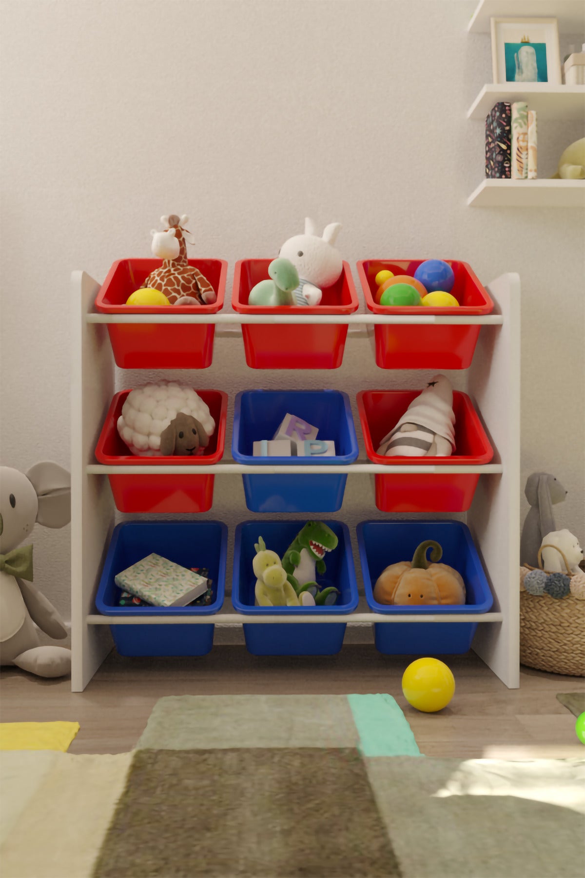9 Sepetli Çok Amaçlı Oyuncak Dolabı Montessori Dolap