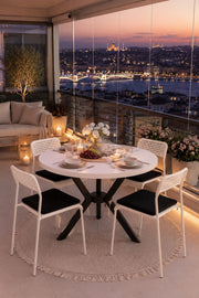 Beyaz 4 Kişilik Minderli Balkon Takımı, Balkon Masası, Balkon Sandalyesi, Yuvarlak Masa, Yemek Masası, Mutfak Masa Sandalye Takımı, 4 Sandalye 1 Masa