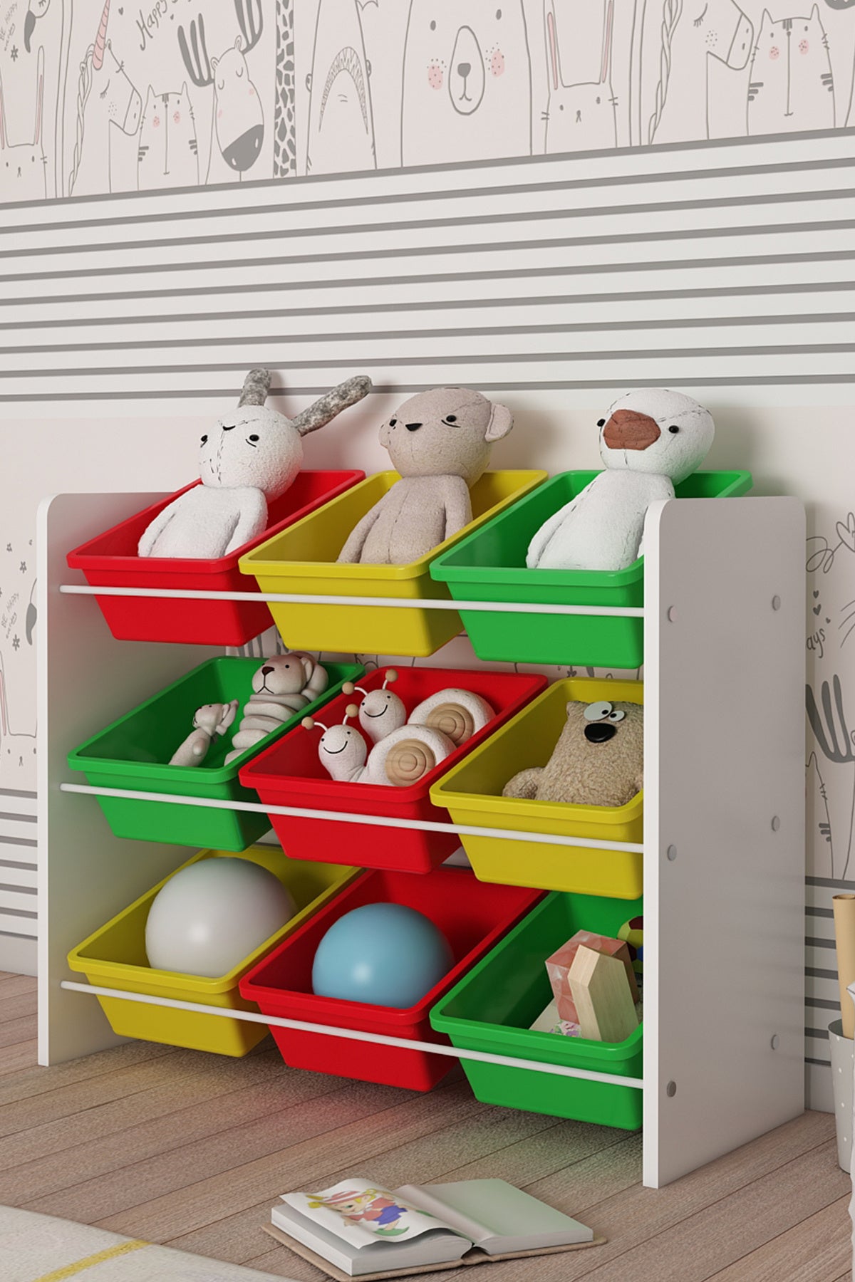 9 Sepetli Çok Amaçlı Oyuncak Dolabı Montessori Dolap
