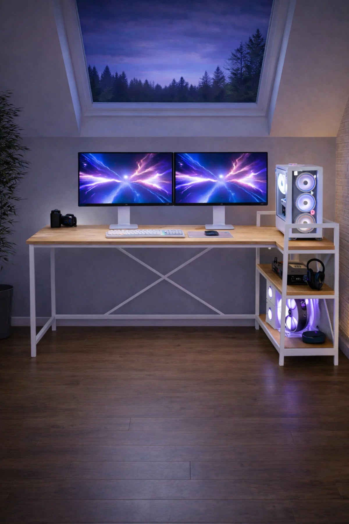 Flinder Flinder Raflı Çift Yöne Uygun Oyuncu Masası, Bilgisayar Masası, Gamer Masası, Gaming Masa, L Masa