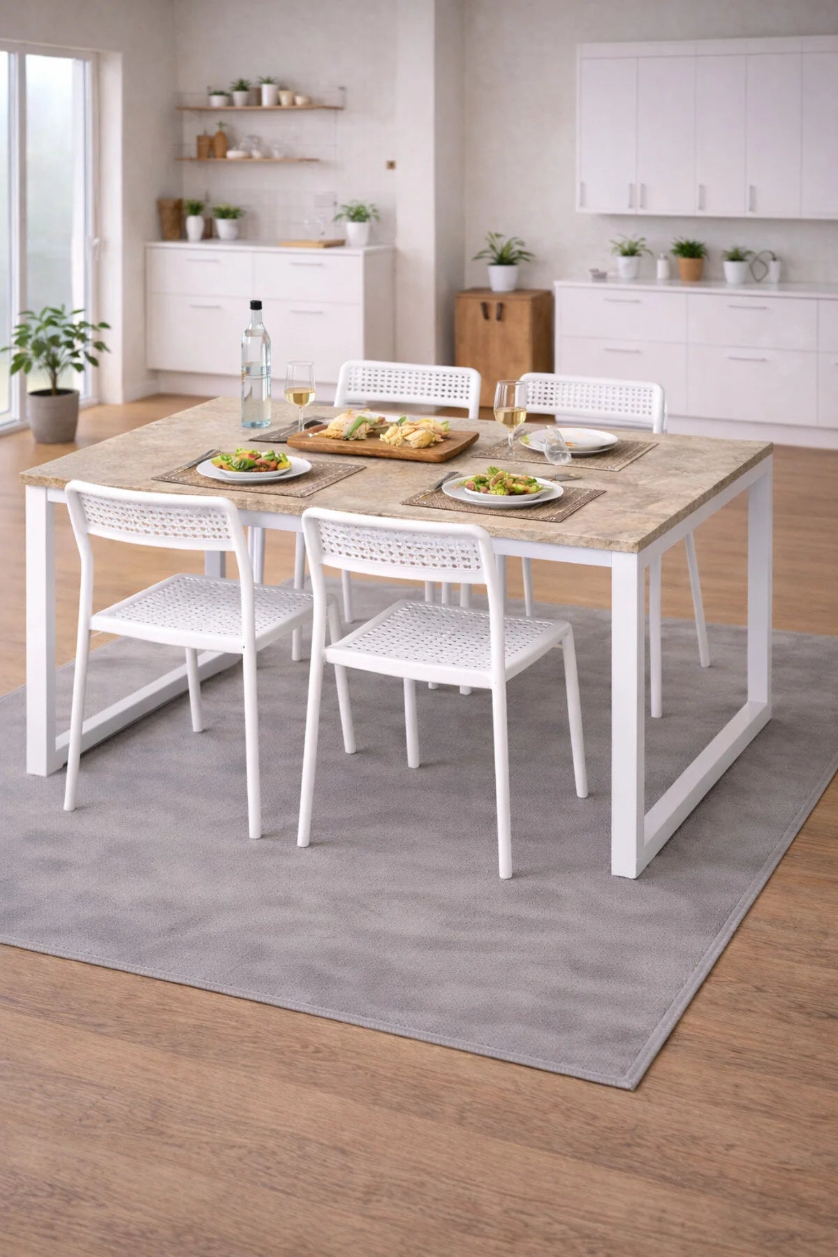 Flinder Flinder 5'li Mutfak Masa Takımı, 4 Sandalye ve 1 Masa, Yemek Odası, Bahçe Takımı, 4 Kişilik, Metal Ayaklı