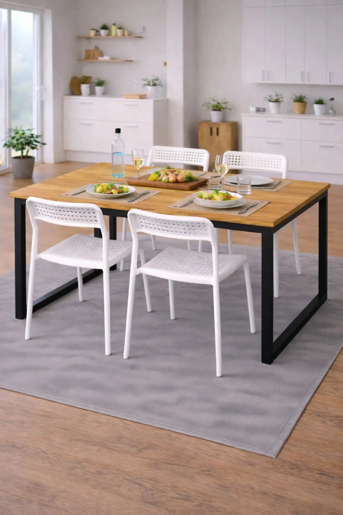 Flinder Flinder 5'li Mutfak Masa Takımı, 4 Sandalye ve 1 Masa, Yemek Odası, Bahçe Takımı, 4 Kişilik, Metal Ayaklı