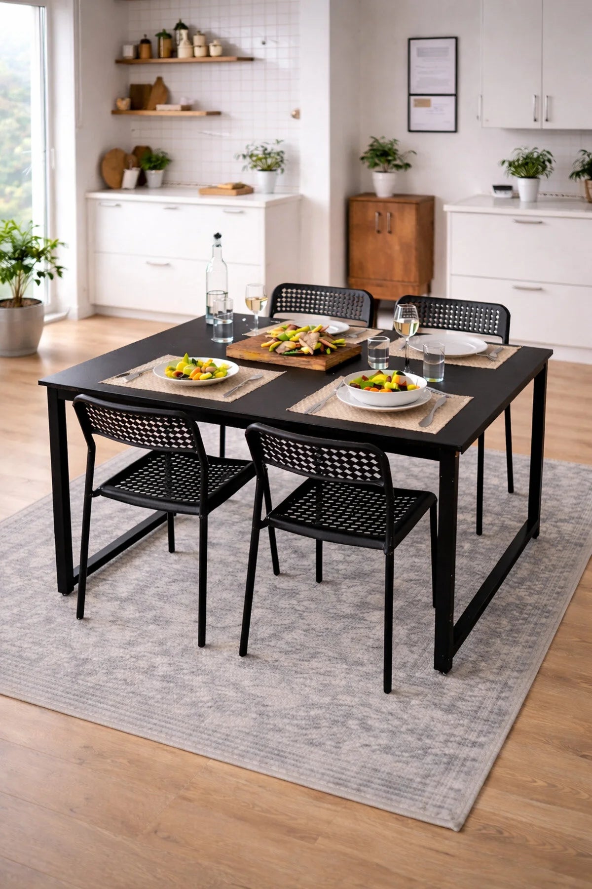 Flinder Flinder 5'li Mutfak Masa Takımı, 4 Sandalye ve 1 Masa, Yemek Odası, Bahçe Takımı, 4 Kişilik, Metal Ayaklı