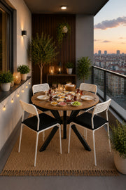 Çam 4 Kişilik Minderli Balkon Takımı, Balkon Masası, Balkon Sandalyesi, Yuvarlak Masa, Yemek Masası, Mutfak Masa Sandalye Takımı, 4 Sandalye 1 Masa