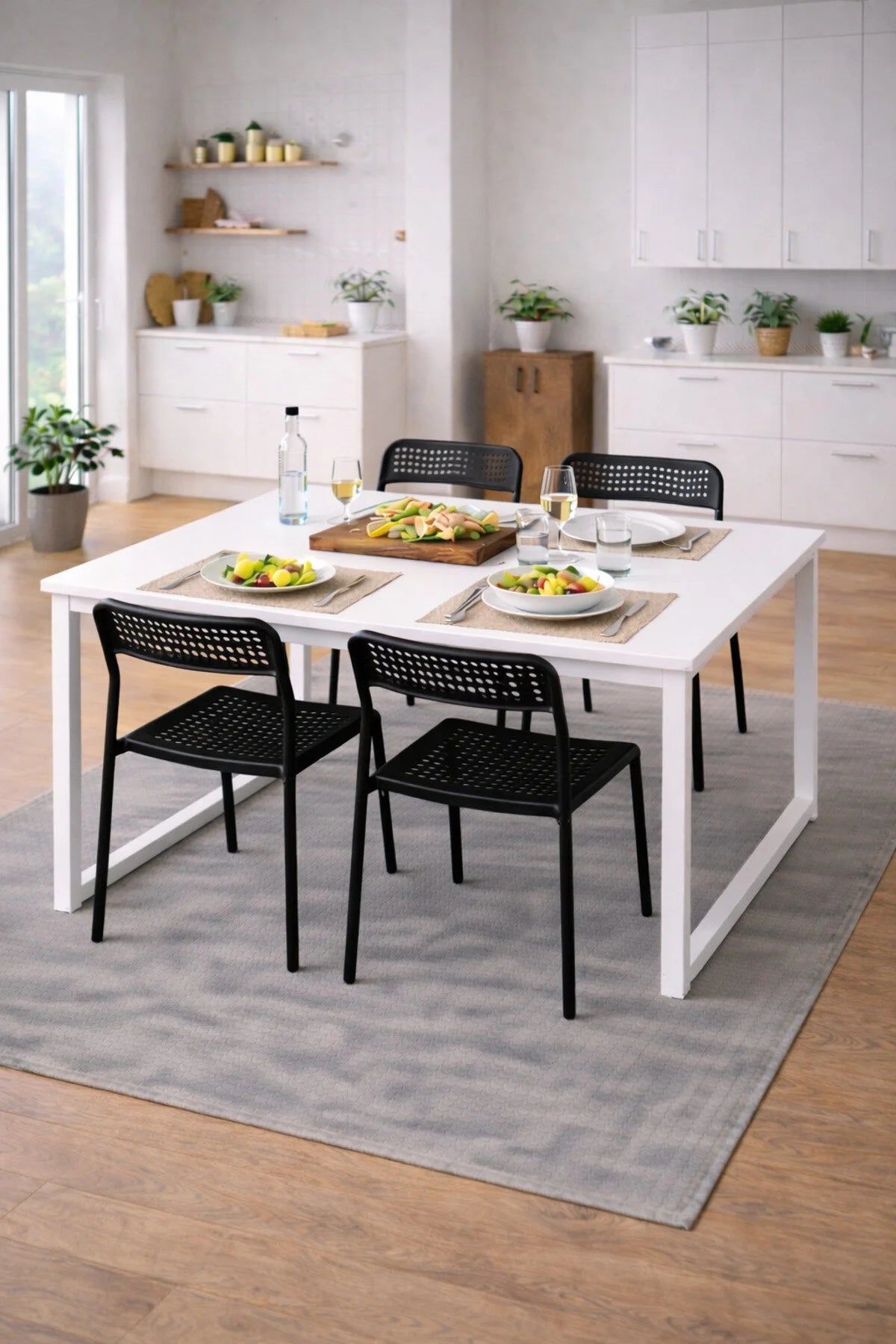 Flinder Flinder 5'li Mutfak Masa Takımı, 4 Sandalye ve 1 Masa, Yemek Odası, Bahçe Takımı, 4 Kişilik, Metal Ayaklı