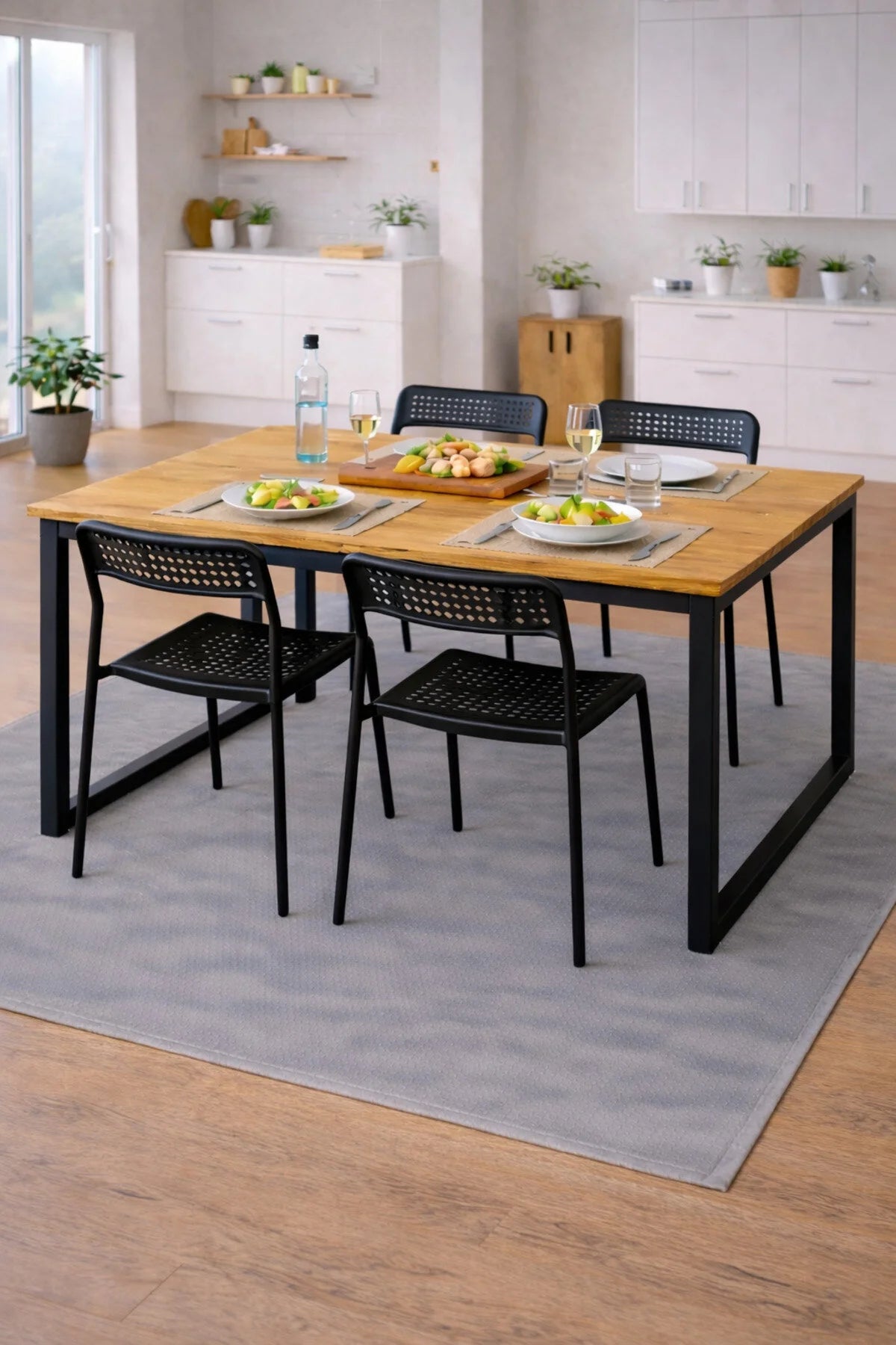 Flinder Flinder 5'li Mutfak Masa Takımı, 4 Sandalye ve 1 Masa, Yemek Odası, Bahçe Takımı, 4 Kişilik, Metal Ayaklı