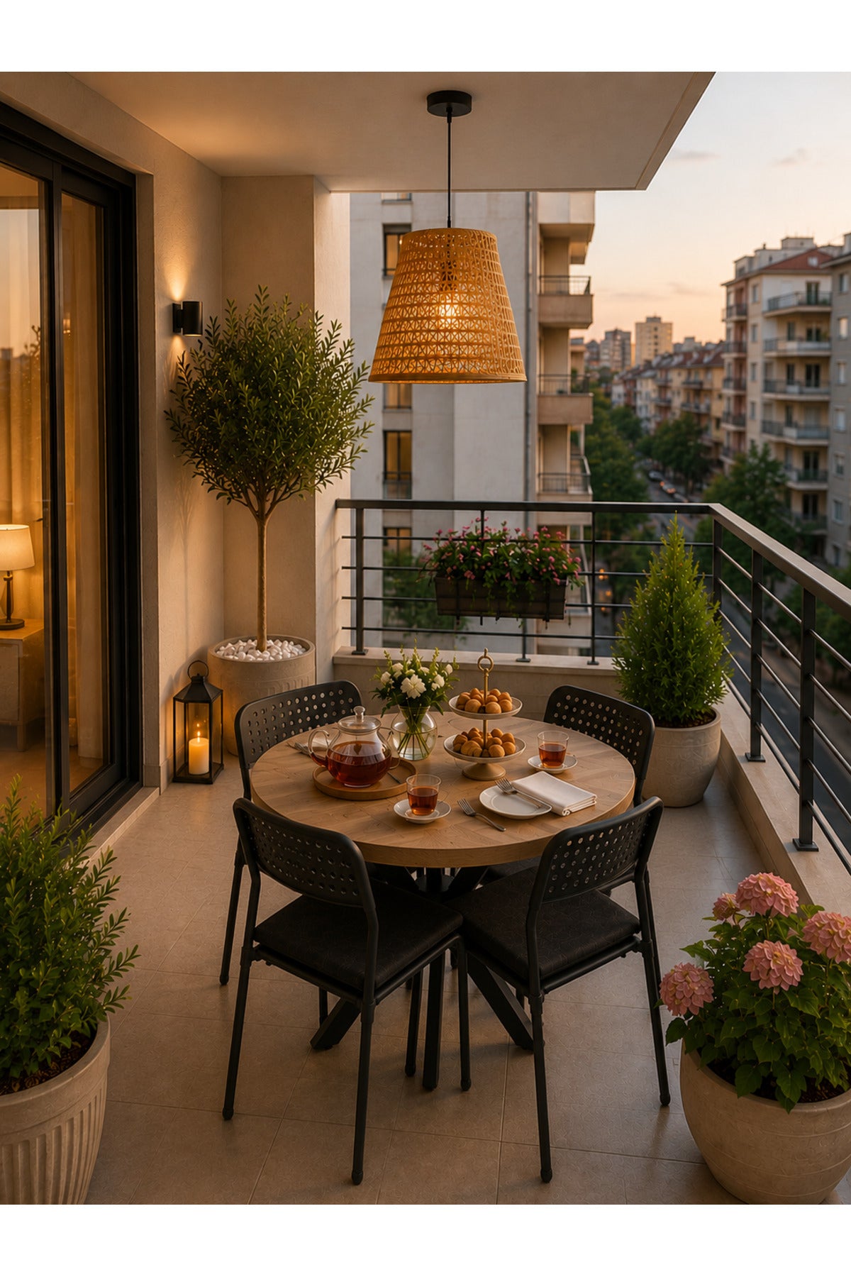 Çam 4 Kişilik Minderli Balkon Takımı, Balkon Masası, Balkon Sandalyesi, Yuvarlak Masa, Yemek Masası, Mutfak Masa Sandalye Takımı, 4 Sandalye 1 Masa