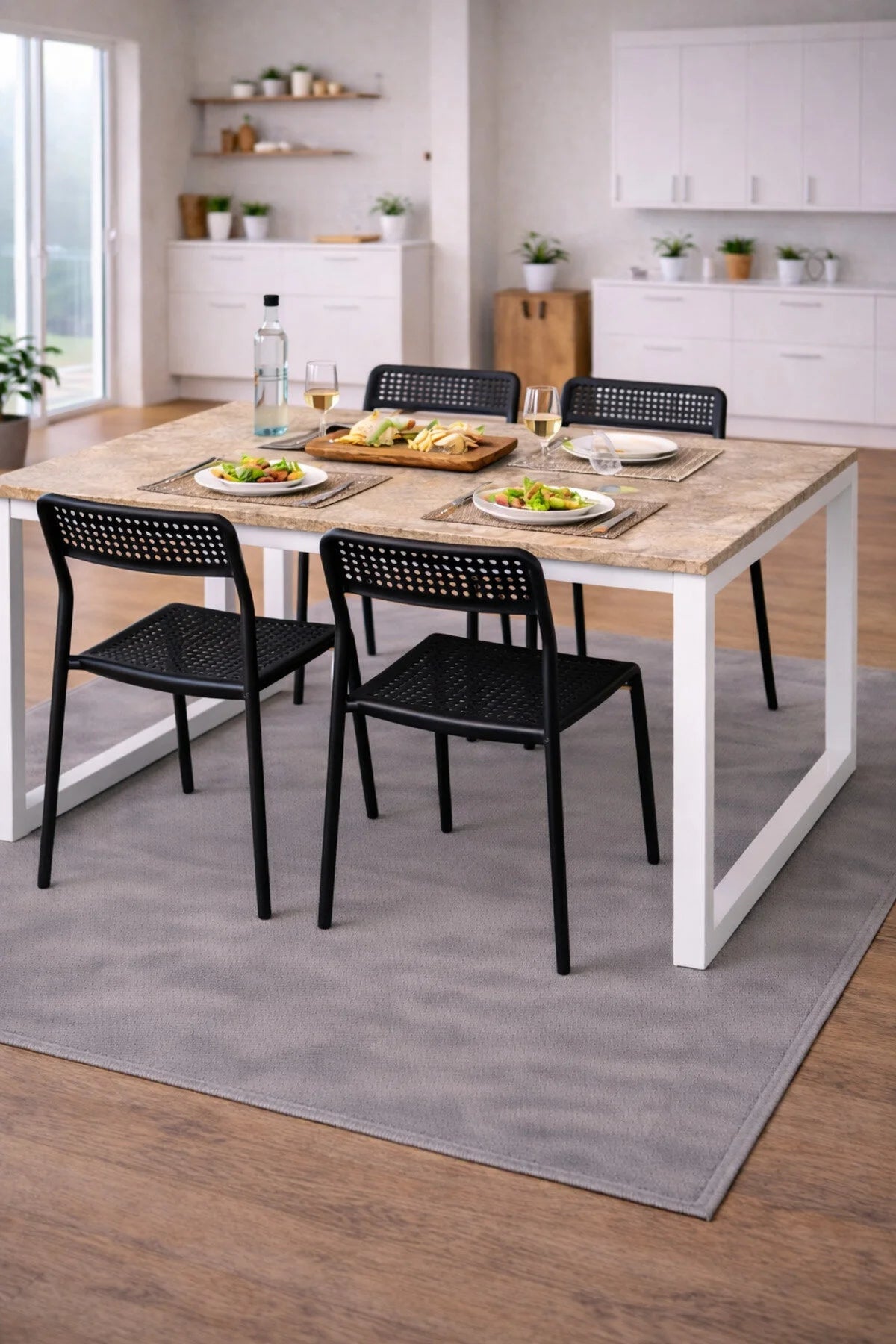 Flinder Flinder 5'li Mutfak Masa Takımı, 4 Sandalye ve 1 Masa, Yemek Odası, Bahçe Takımı, 4 Kişilik, Metal Ayaklı