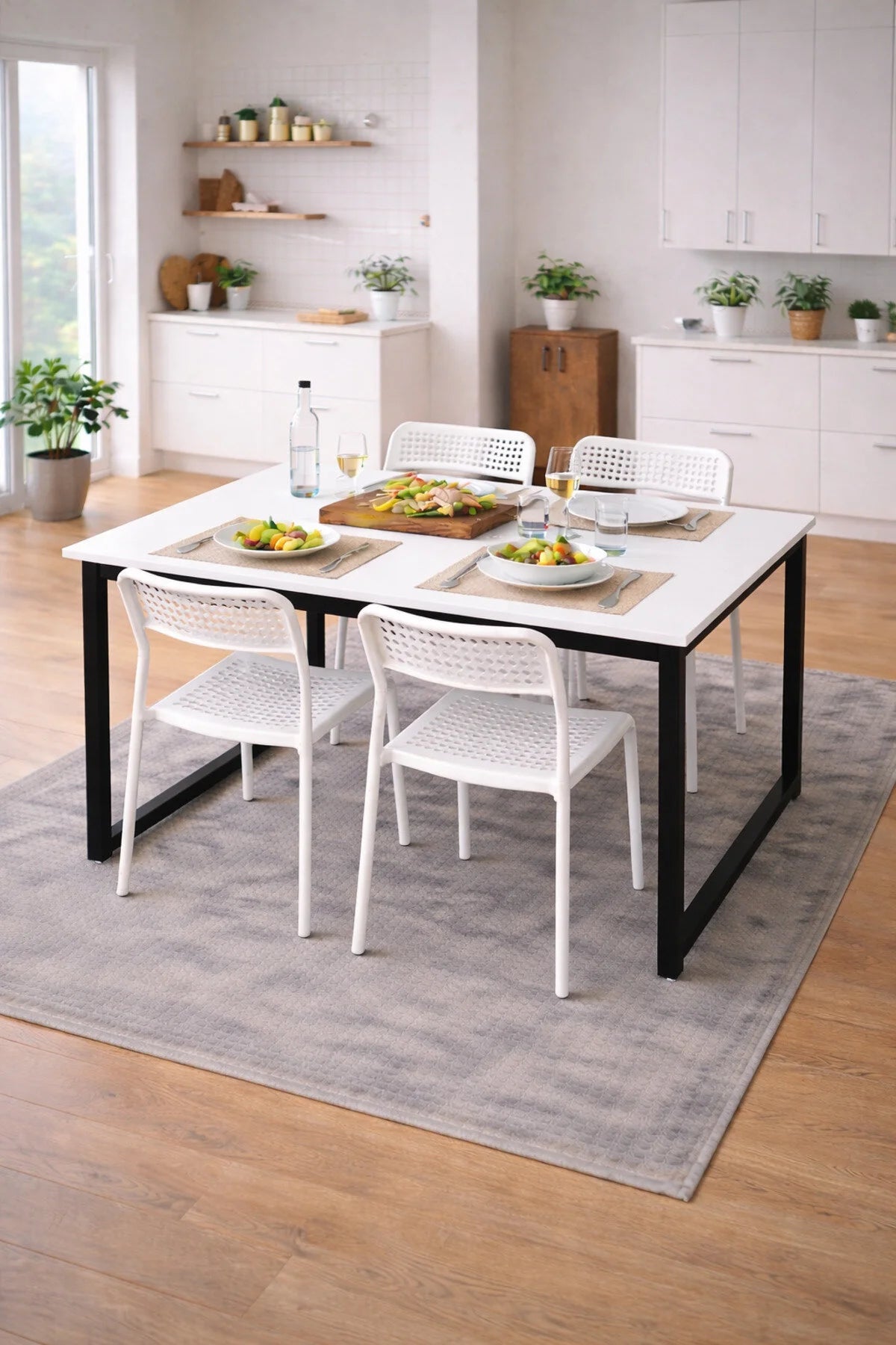 Flinder Flinder 5'li Mutfak Masa Takımı, 4 Sandalye ve 1 Masa, Yemek Odası, Bahçe Takımı, 4 Kişilik, Metal Ayaklı