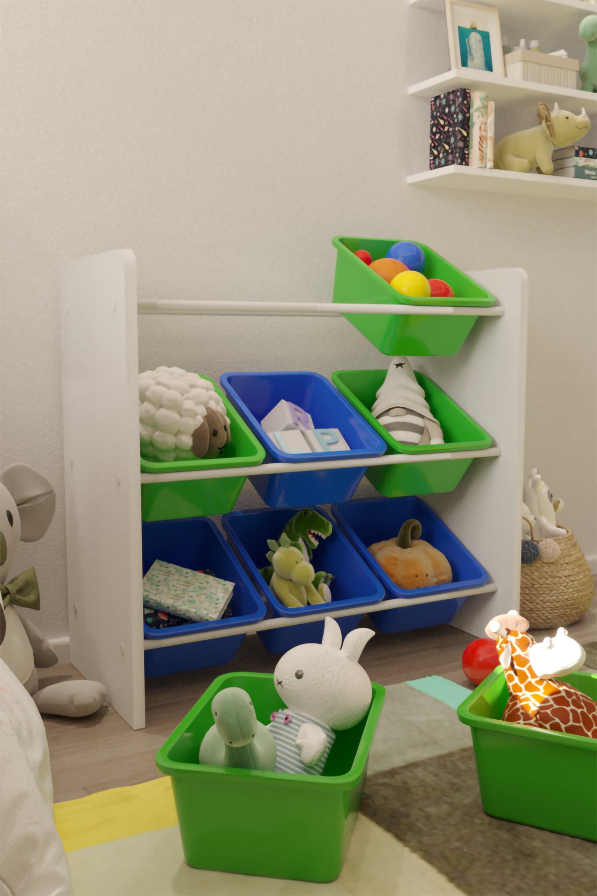 9 Sepetli Çok Amaçlı Oyuncak Dolabı Montessori Dolap