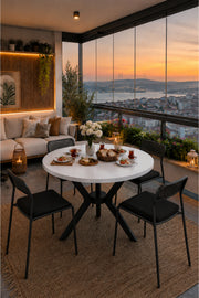 Beyaz 4 Kişilik Minderli Balkon Takımı, Balkon Masası, Balkon Sandalyesi, Yuvarlak Masa, Yemek Masası, Mutfak Masa Sandalye Takımı, 4 Sandalye 1 Masa