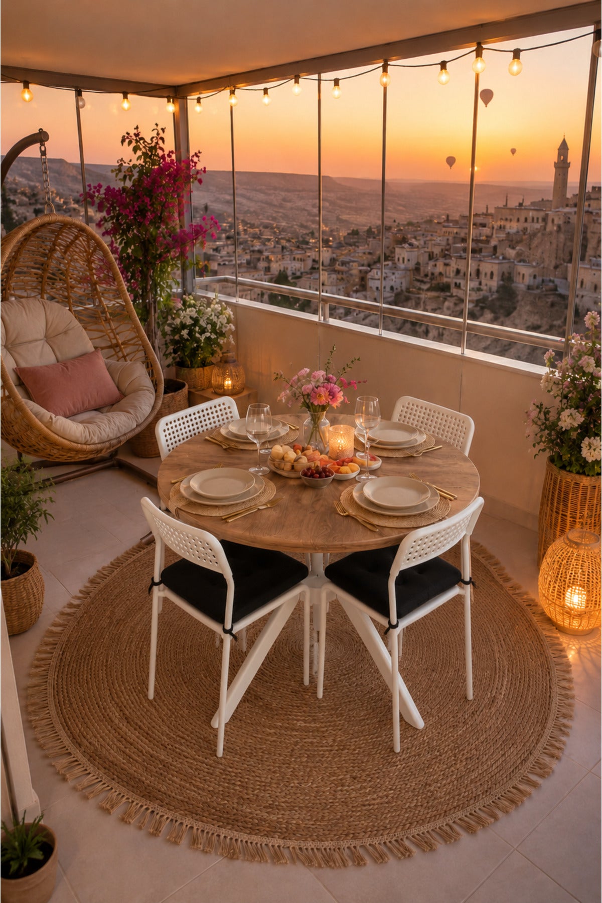 Çam 4 Kişilik Minderli Balkon Takımı, Balkon Masası, Balkon Sandalyesi, Yuvarlak Masa, Yemek Masası, Mutfak Masa Sandalye Takımı, 4 Sandalye 1 Masa