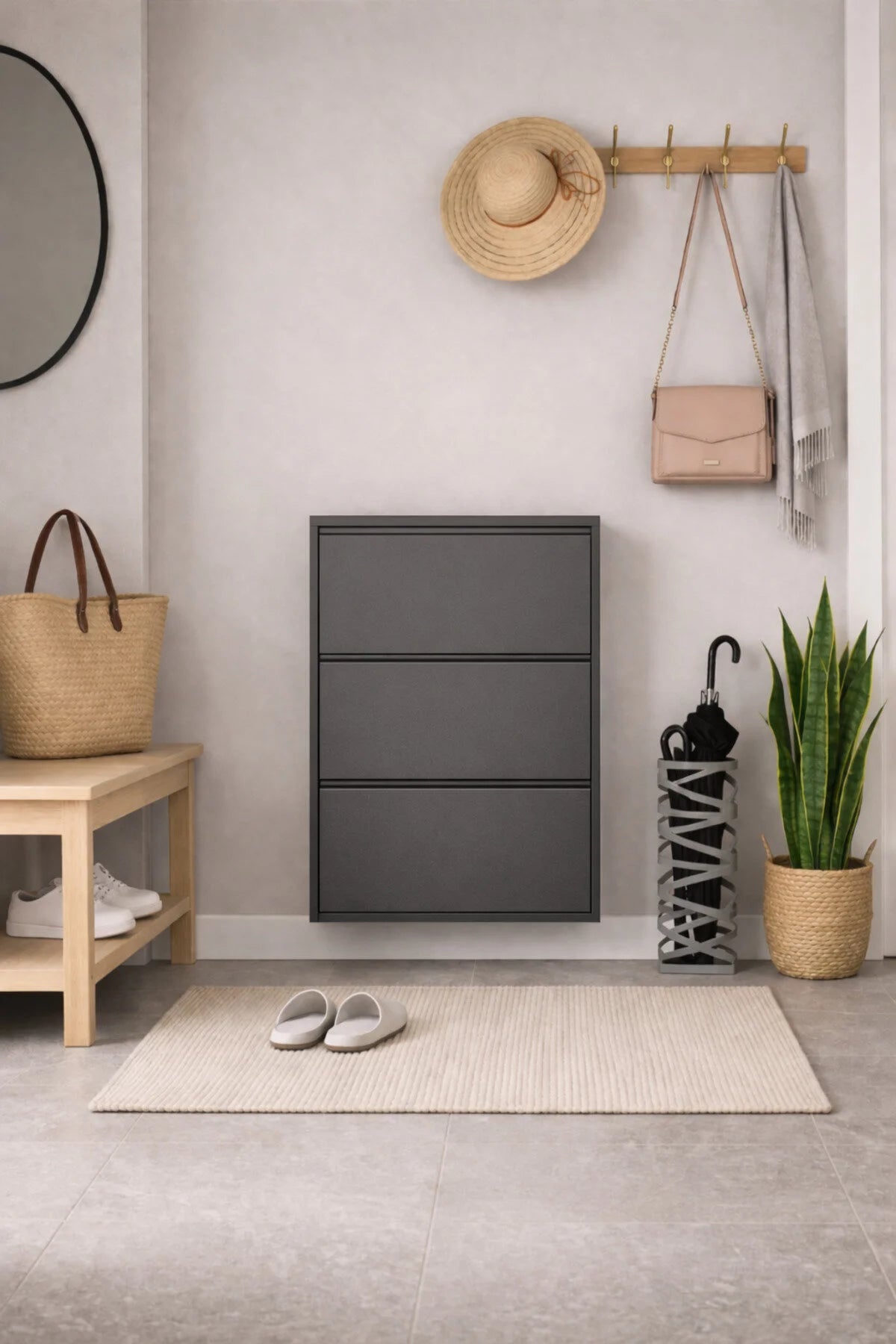 Flinder Metal 3 Kapaklı Antrasit Ayakkabılık, (KURULUM GEREKTİRMEZ), 8 Çift Ayakkabı Kapasiteli