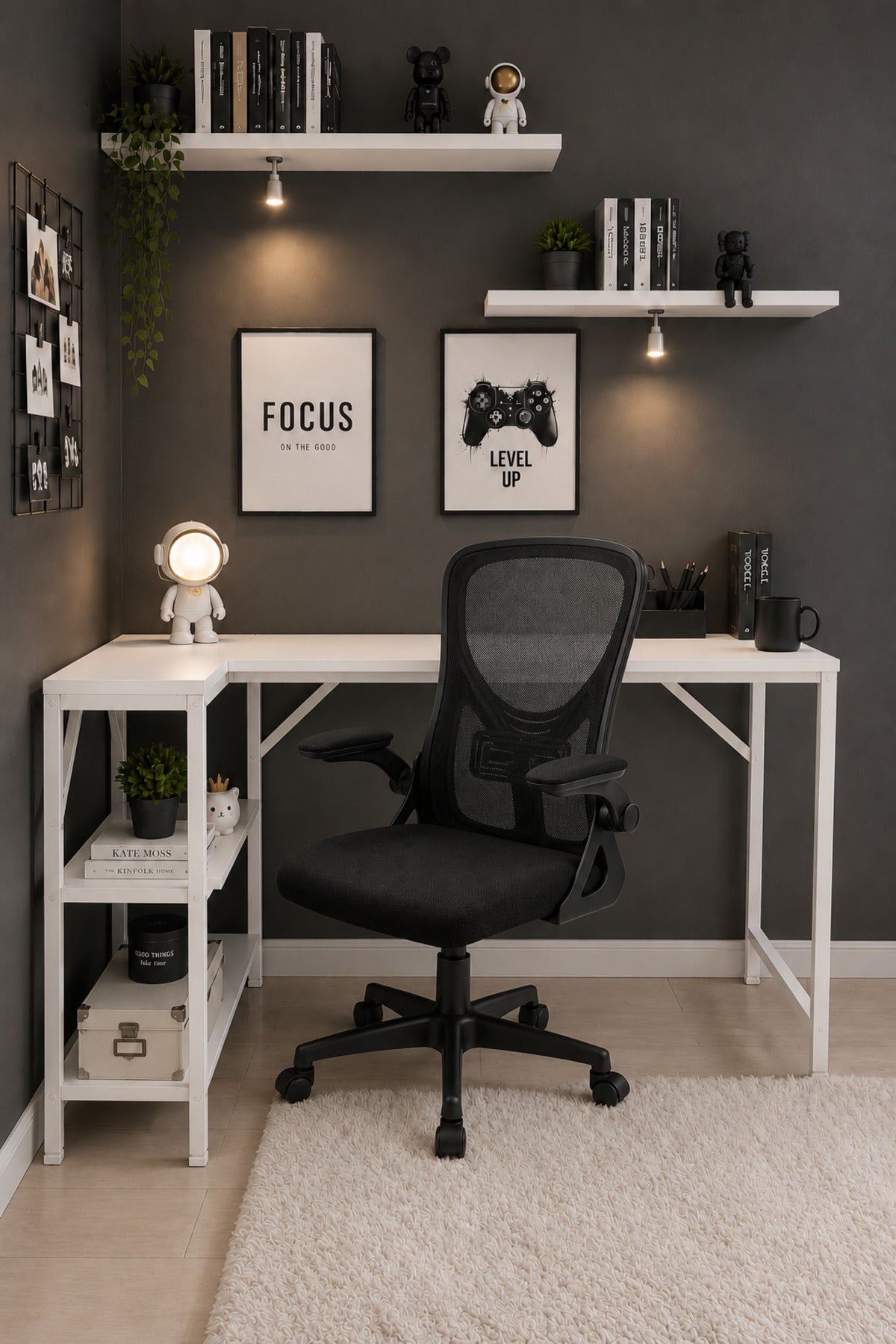Beyaz L Masa, Kitaplıklı, Raflı, 120 Cm Çalışma Masası, Bilgisayar, Pc, Oyuncu, Gaming Masası Metal Ayaklı