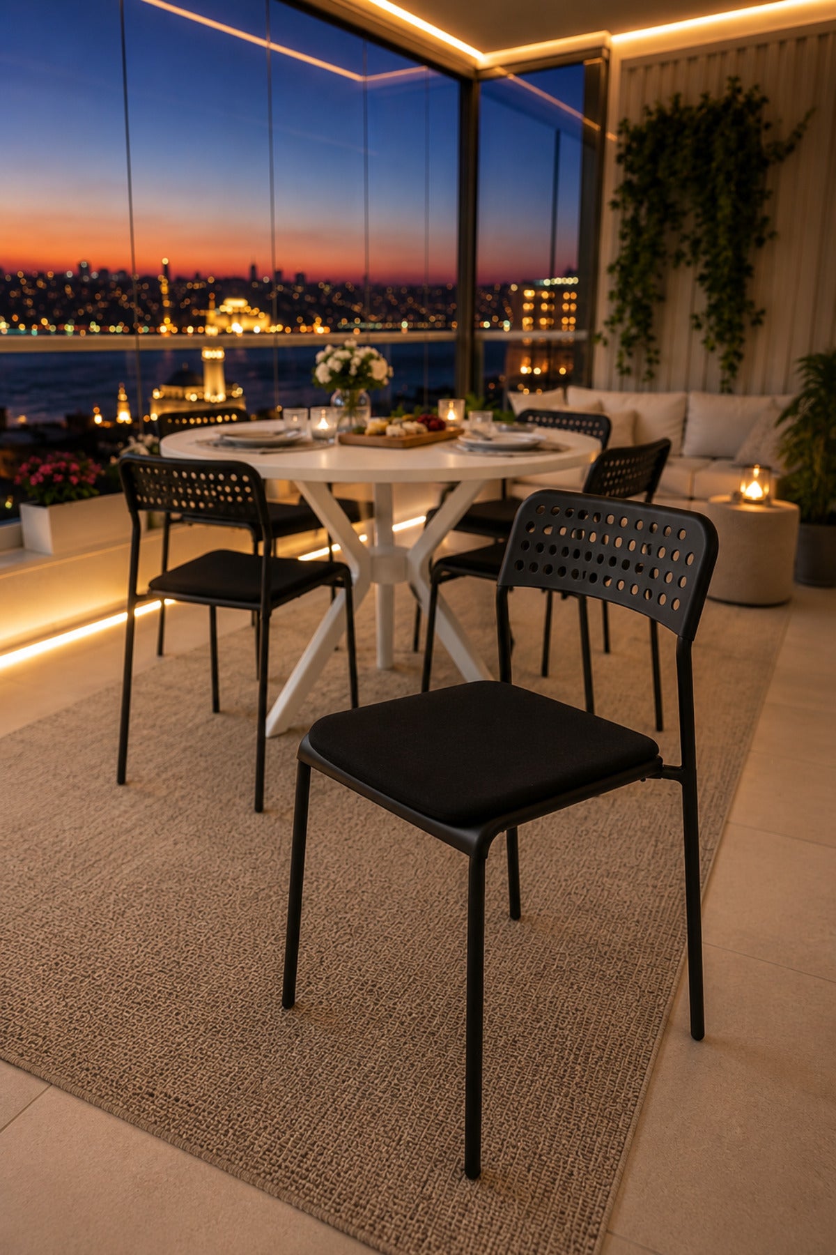 Beyaz 4 Kişilik Minderli Balkon Takımı, Balkon Masası, Balkon Sandalyesi, Yuvarlak Masa, Yemek Masası, Mutfak Masa Sandalye Takımı, 4 Sandalye 1 Ma