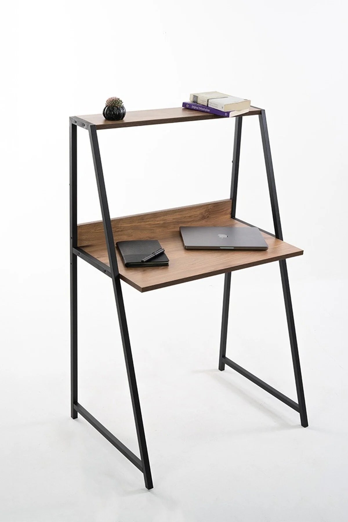 Flinder Flinder Çam Rengi Metal Ayaklı, Raflı Çalışma Masası, Bilgisayar Masası, Ofis Masası