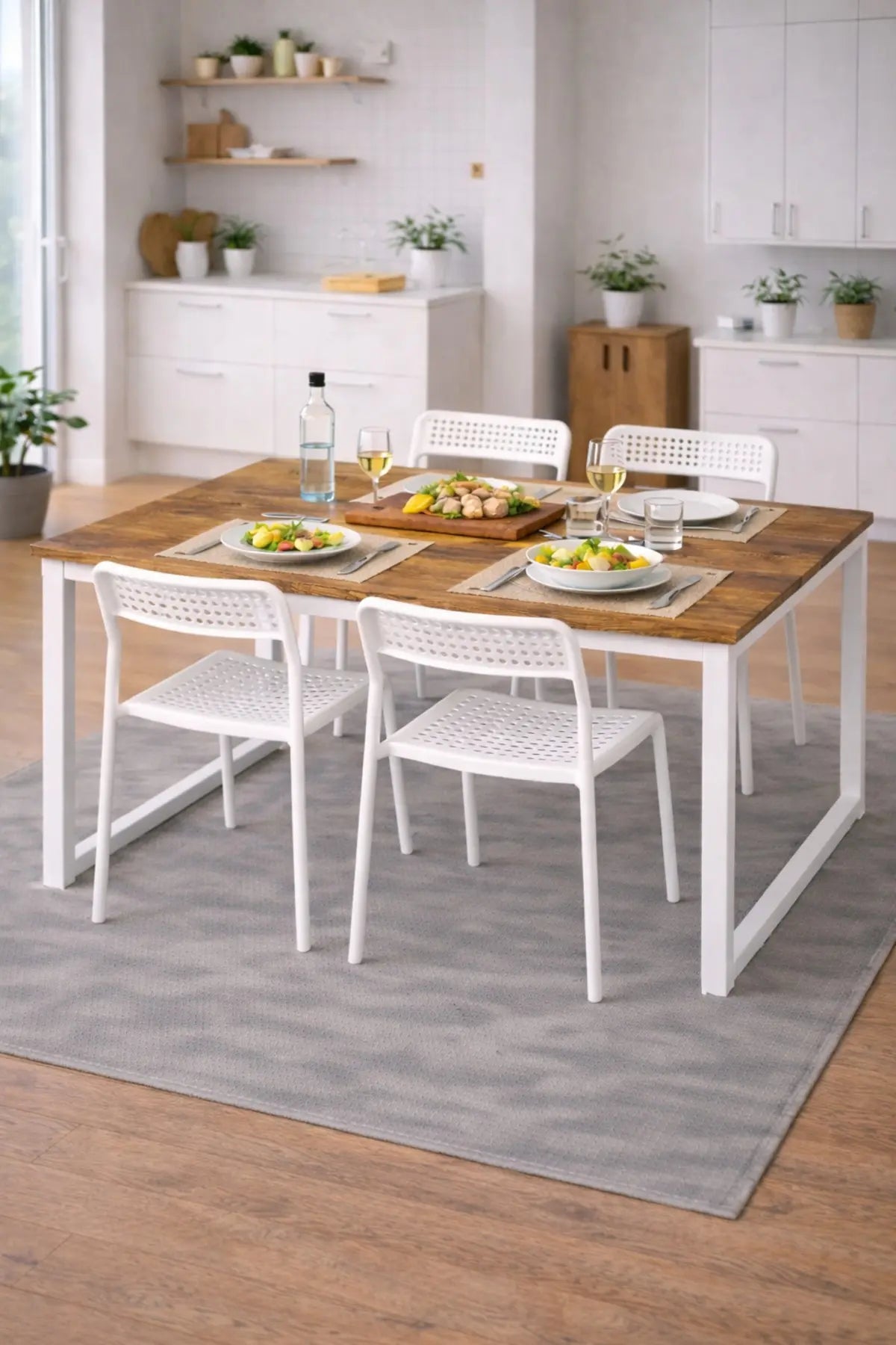 Flinder Flinder 5'li Mutfak Masa Takımı, 4 Sandalye ve 1 Masa, Yemek Odası, Bahçe Takımı, 4 Kişilik, Metal Ayaklı