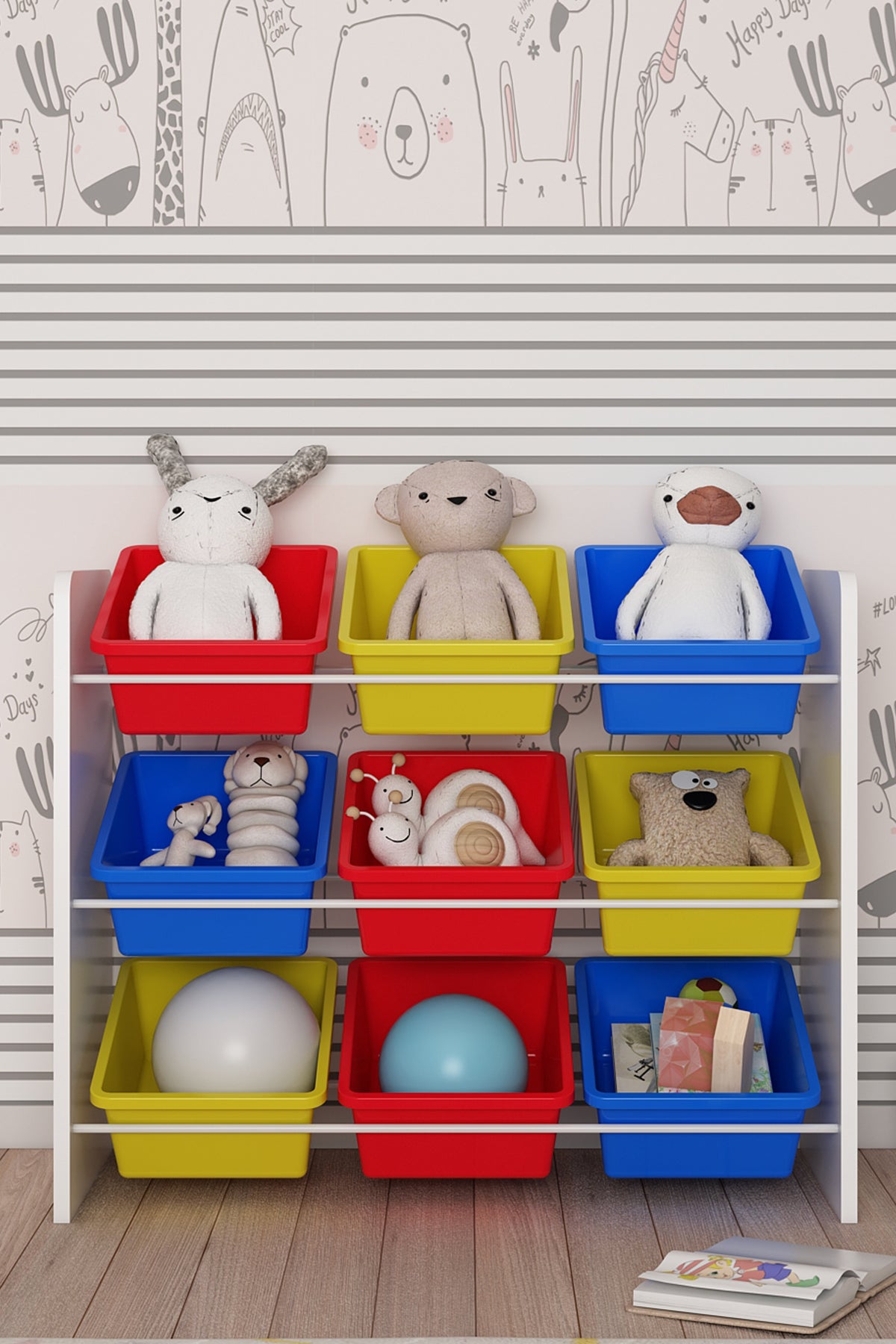 9 Sepetli Çok Amaçlı Oyuncak Dolabı Montessori Dolap